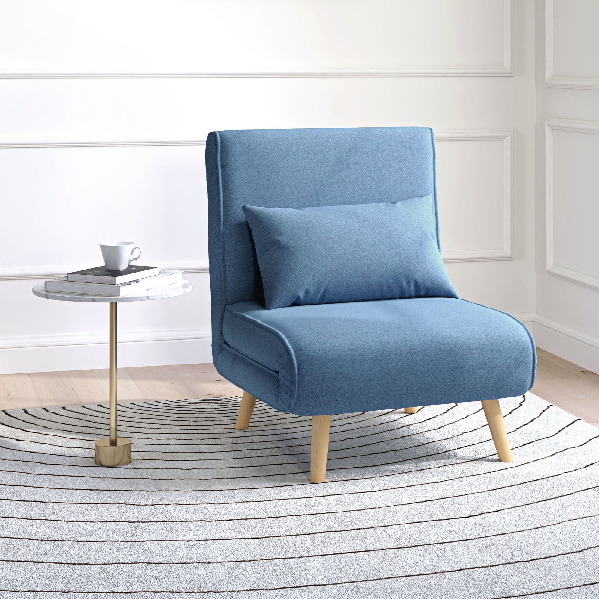 3 en 1 fauteuil convertible 1 place, fauteuil lit et chauffeuse - dossier inclinable 5 niveaux et oreiller inclus, siège rembourré - pour bureau, salon, chambre à coucher, bleu - Image 3