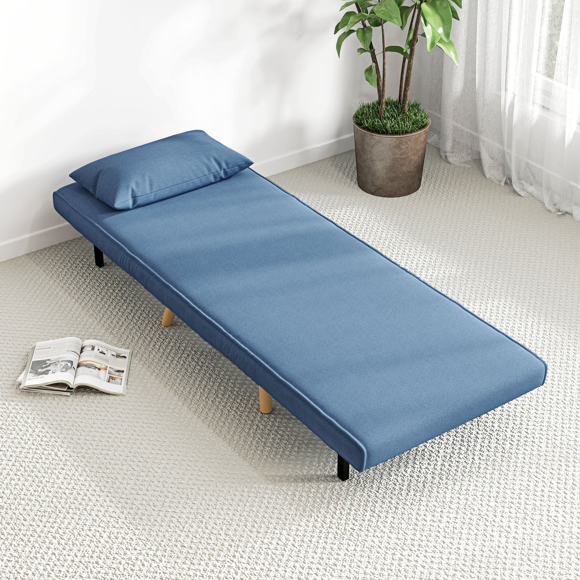3 en 1 fauteuil convertible 1 place, fauteuil lit et chauffeuse - dossier inclinable 5 niveaux et oreiller inclus, siège rembourré - pour bureau, salon, chambre à coucher, bleu - Image 9