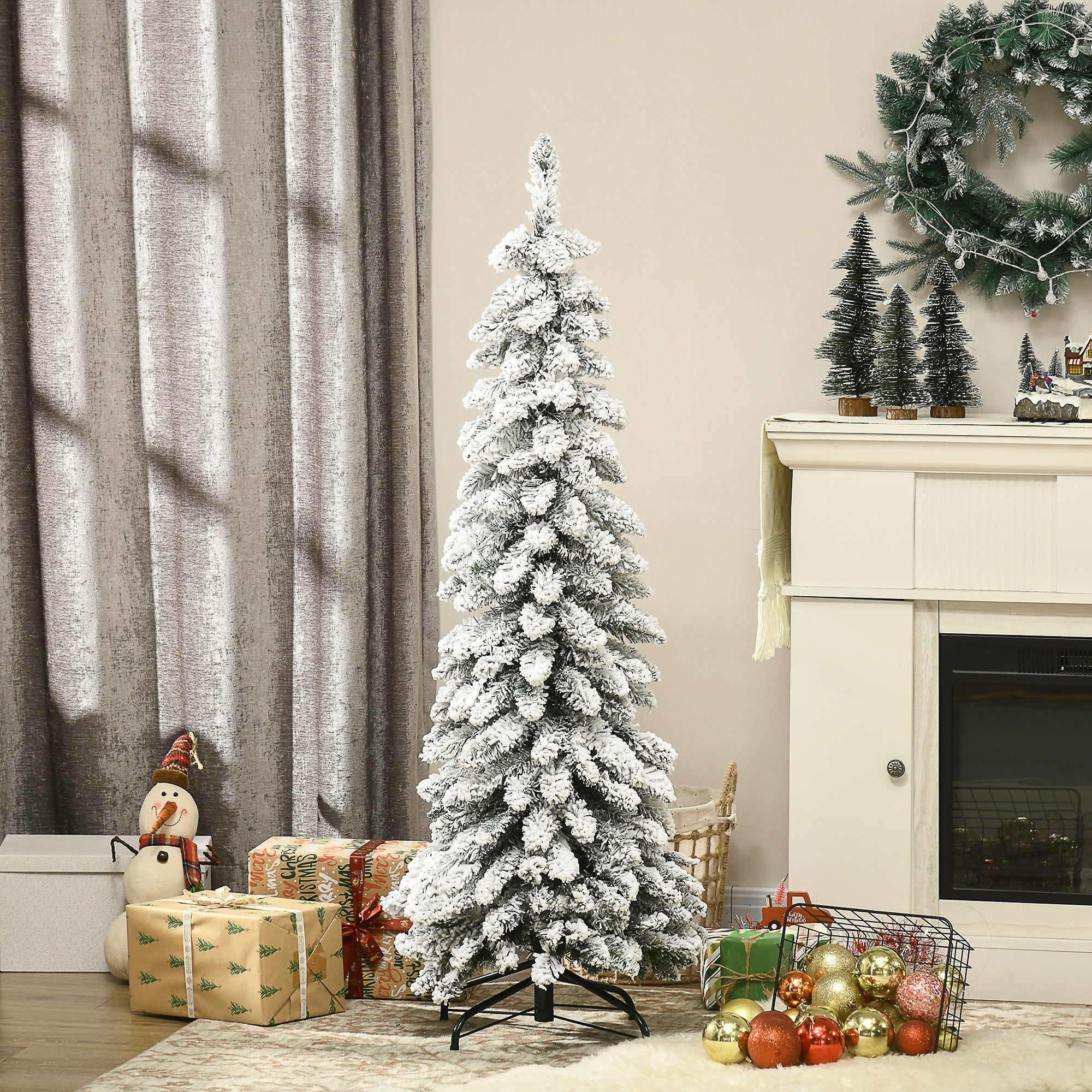 Arbre de Noël artificiel 135 cm sapin de Noël avec support en acier 253 branches enneigées socle pliable vert - Image 3