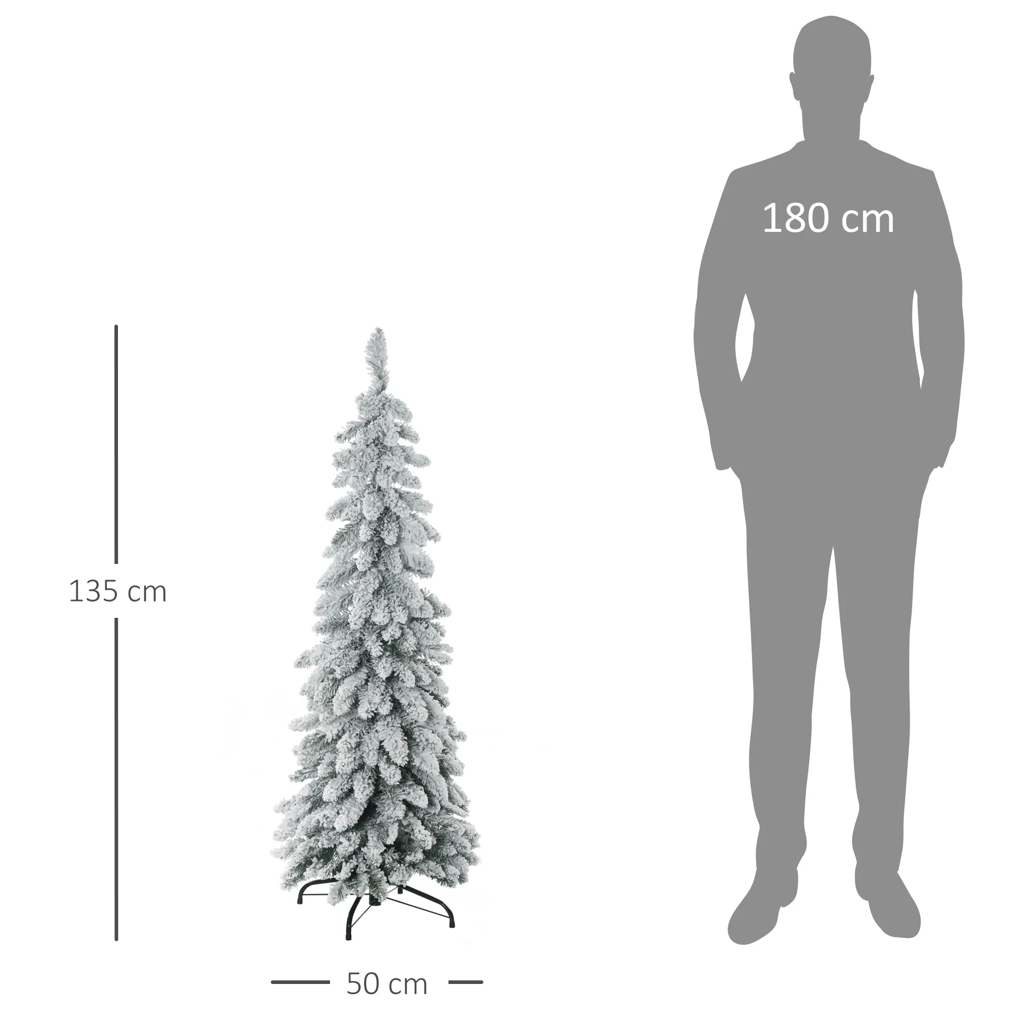 Arbre de Noël artificiel 135 cm sapin de Noël avec support en acier 253 branches enneigées socle pliable vert - Image 4