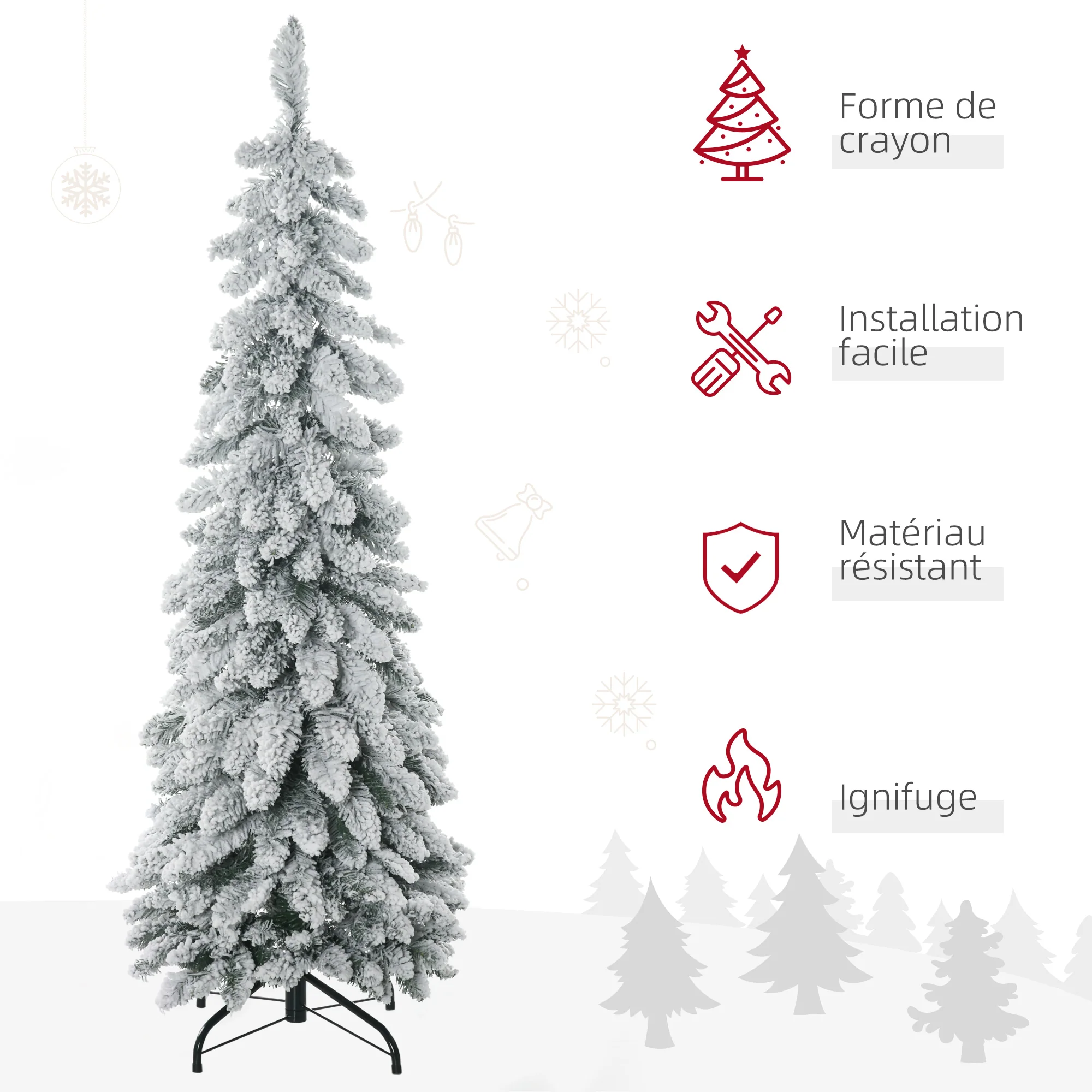 Arbre de Noël artificiel 135 cm sapin de Noël avec support en acier 253 branches enneigées socle pliable vert - Image 5