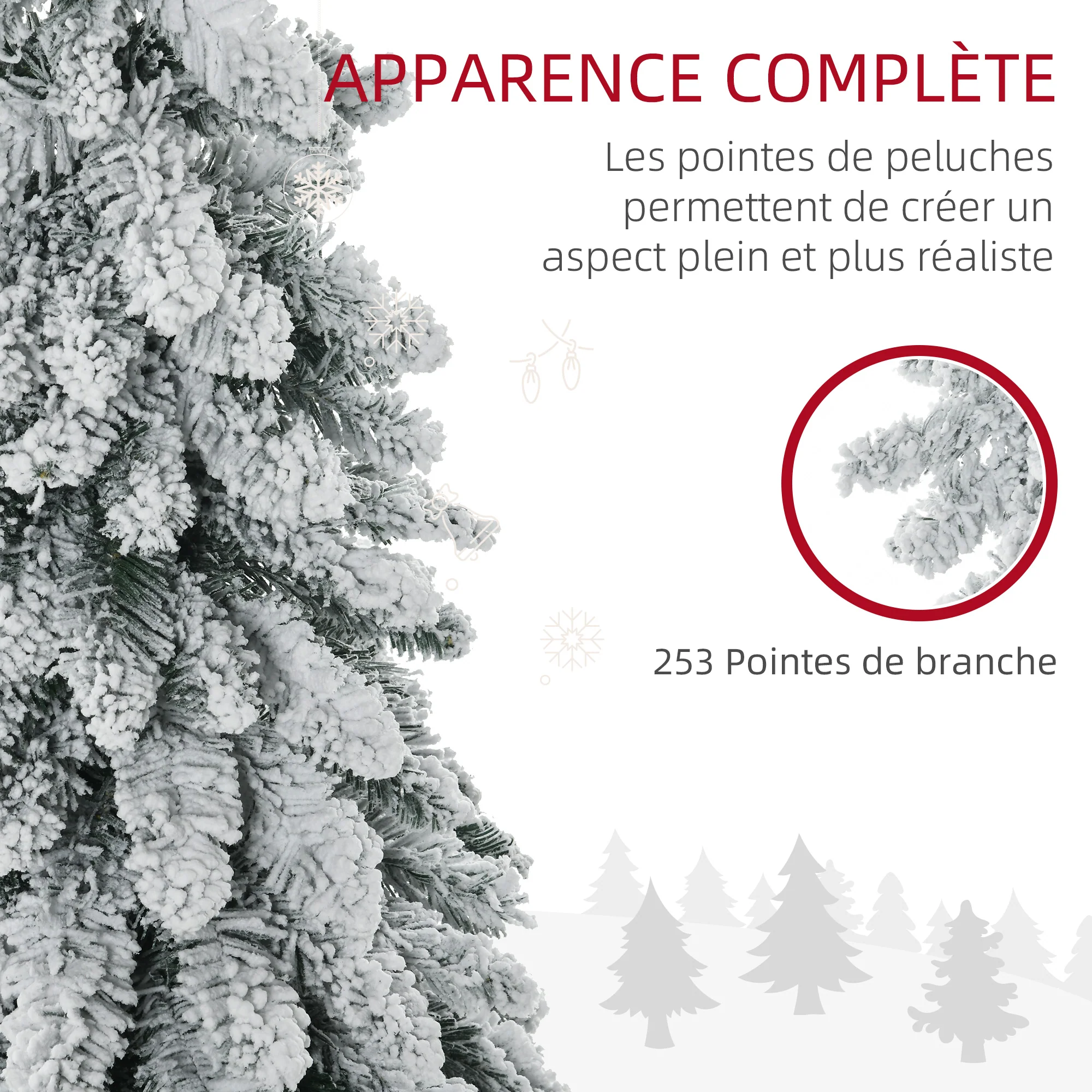 Arbre de Noël artificiel 135 cm sapin de Noël avec support en acier 253 branches enneigées socle pliable vert - Image 6