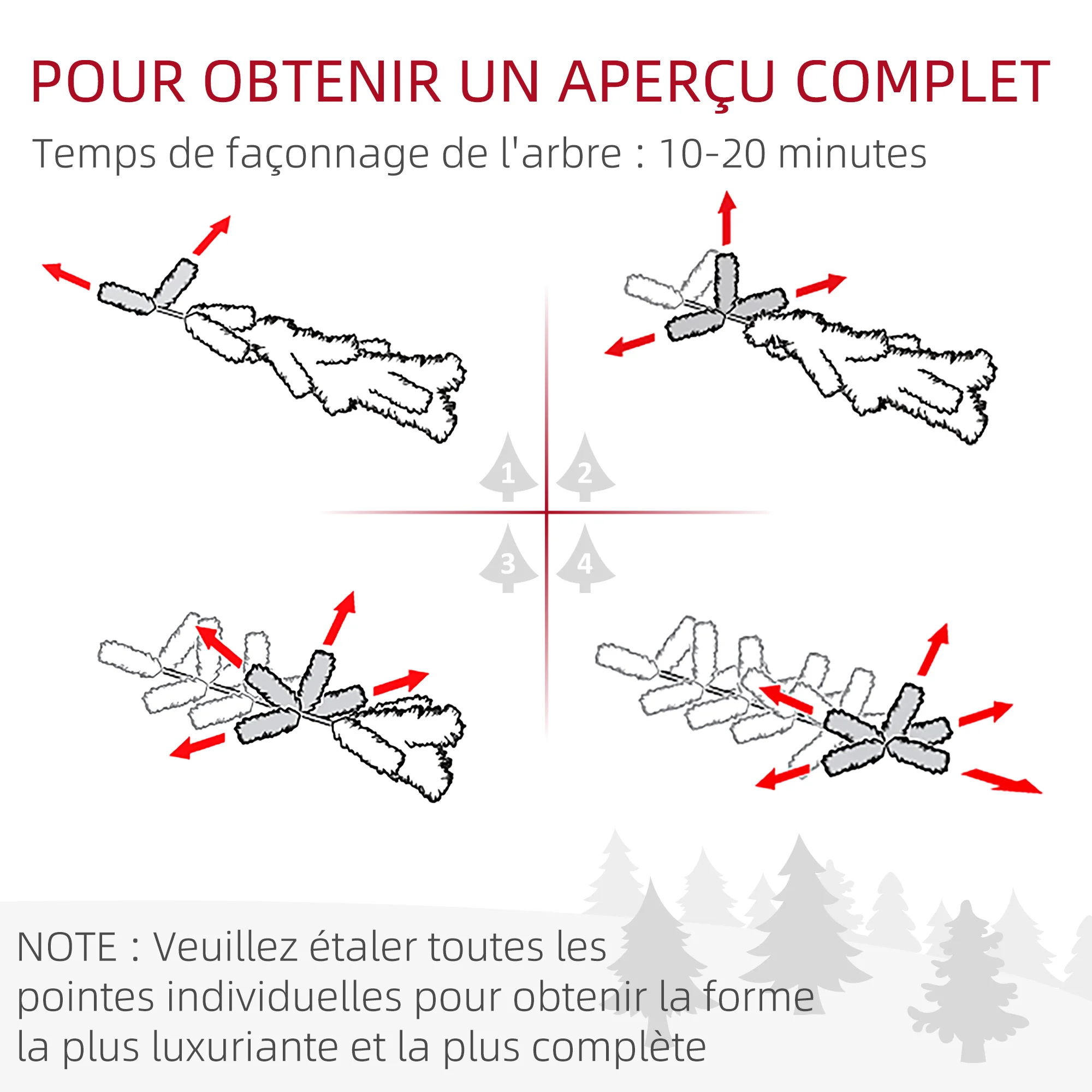 Arbre de Noël artificiel 135 cm sapin de Noël avec support en acier 253 branches enneigées socle pliable vert - Image 7