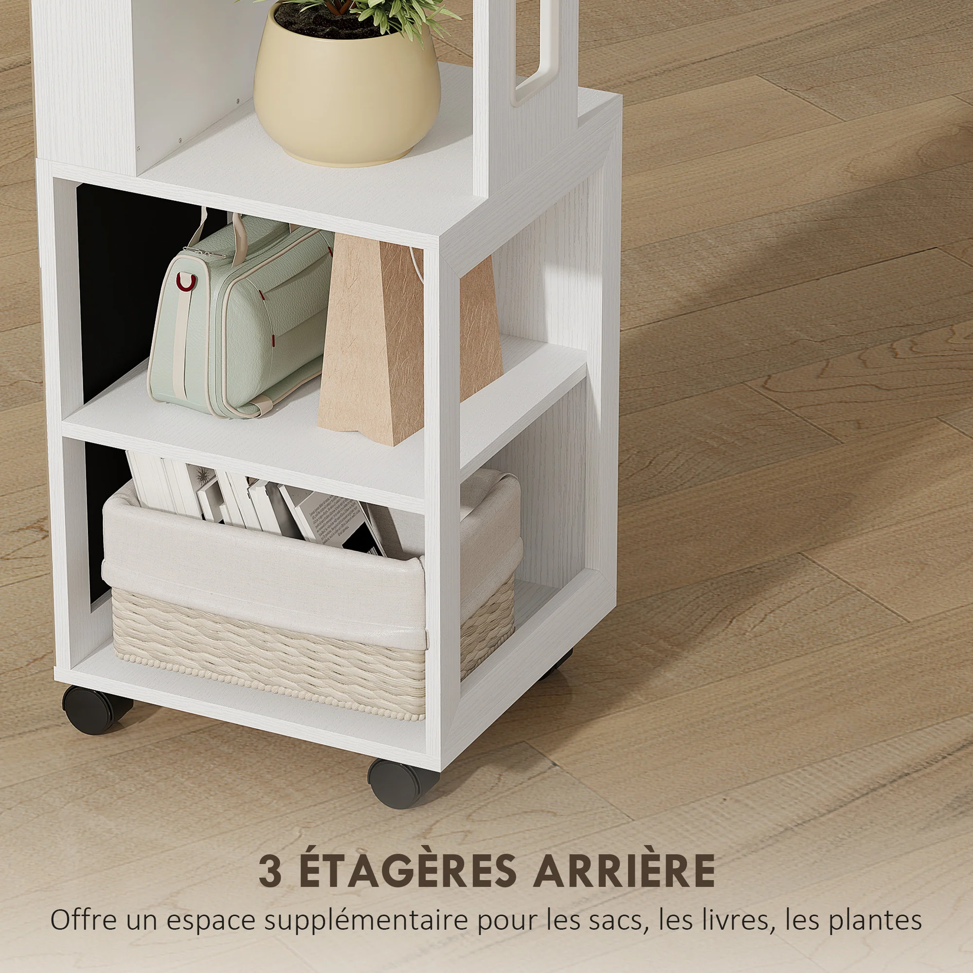 Armoire à bijoux armoire avec miroir sur pied pivotante à 360° organisateur de bijoux verrouillable avec éclairage LED, rangement pour chambre et dressing, cadre blanc, doublure noire - Image 8