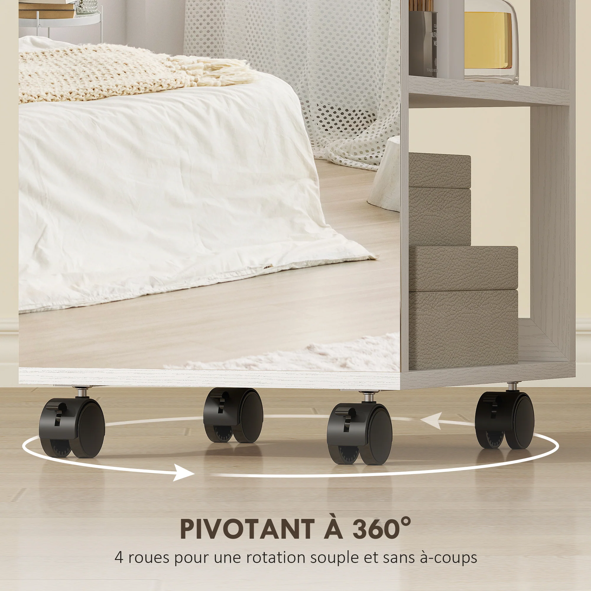 Armoire à bijoux armoire avec miroir sur pied pivotante à 360° organisateur de bijoux verrouillable avec éclairage LED, rangement pour chambre et dressing, cadre blanc, doublure noire - Image 9