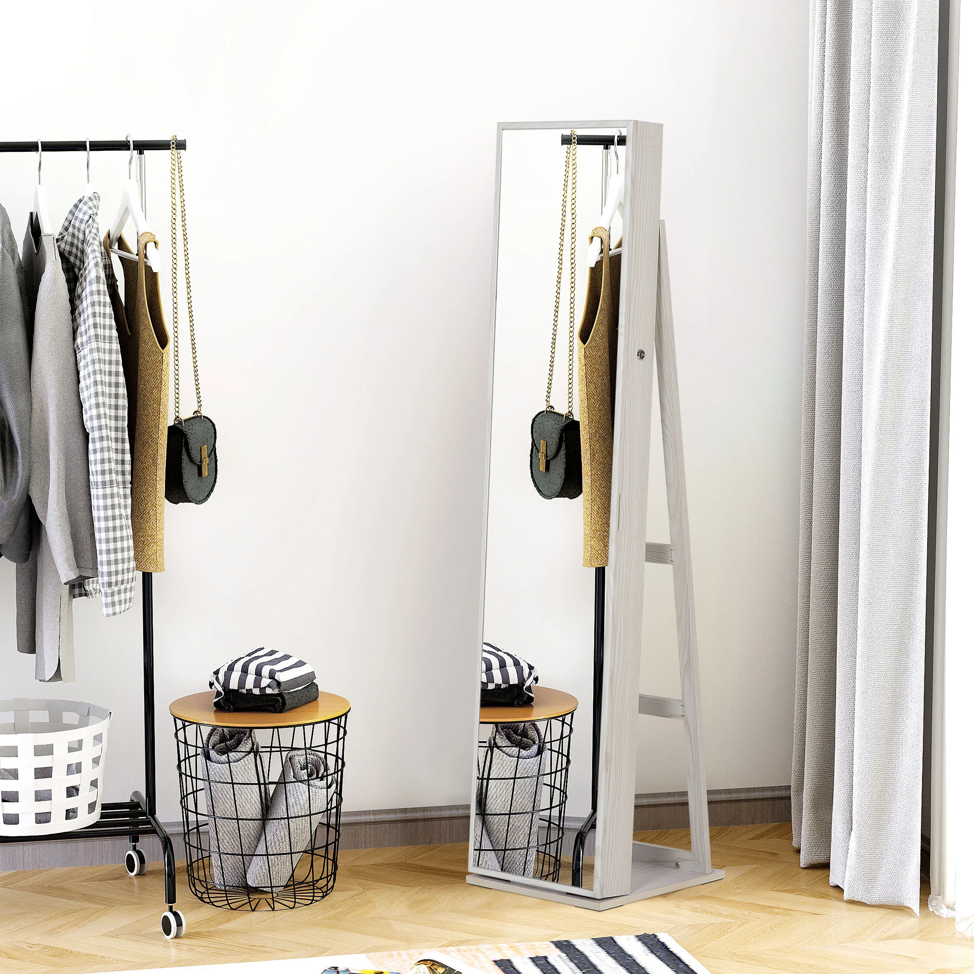 Armoire à Bijoux avec Miroir sur Pied Multi-rangements éclairage LED Blanc dim. 38L x 38l x H157 cm - Image 3