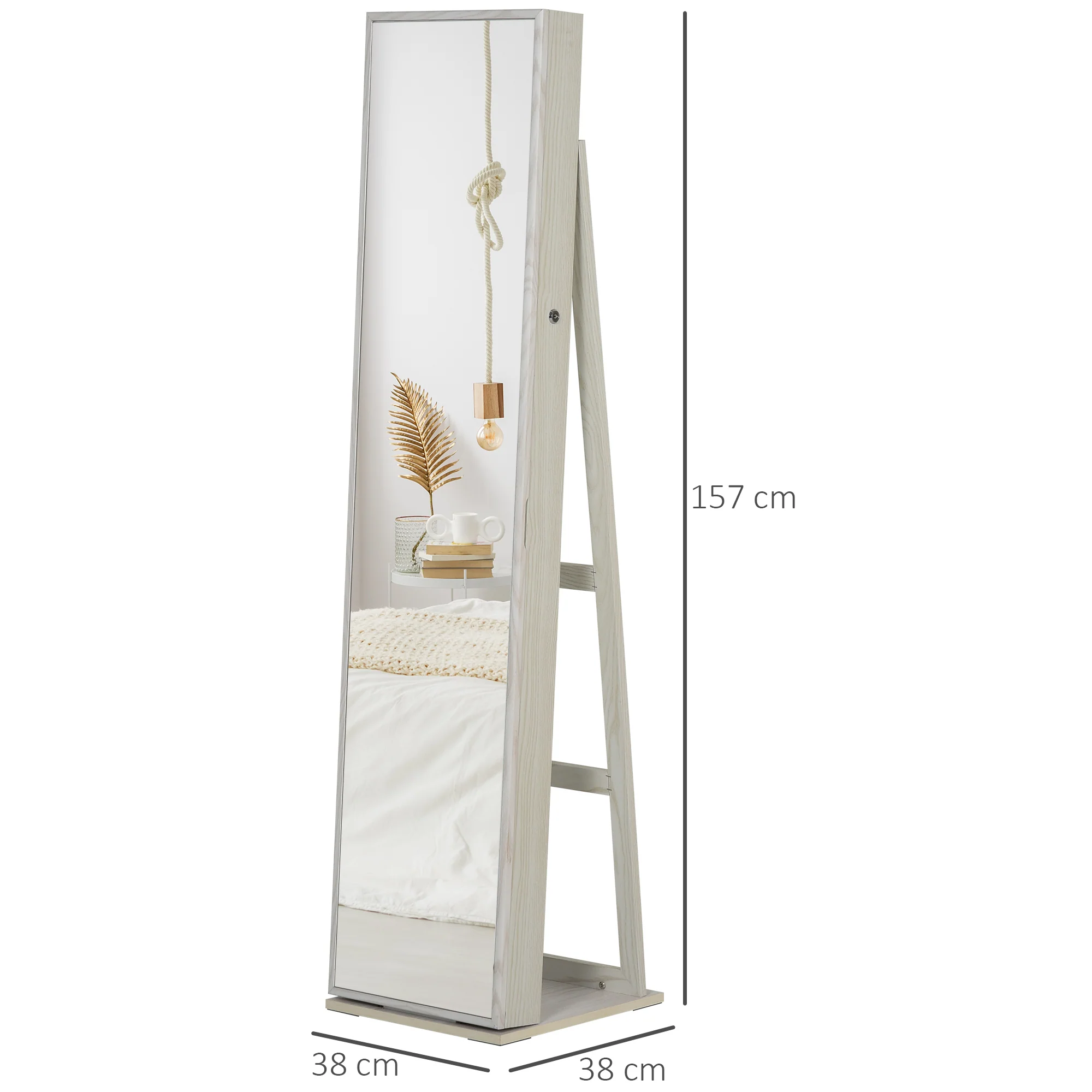 Armoire à Bijoux avec Miroir sur Pied Multi-rangements éclairage LED Blanc dim. 38L x 38l x H157 cm - Image 4