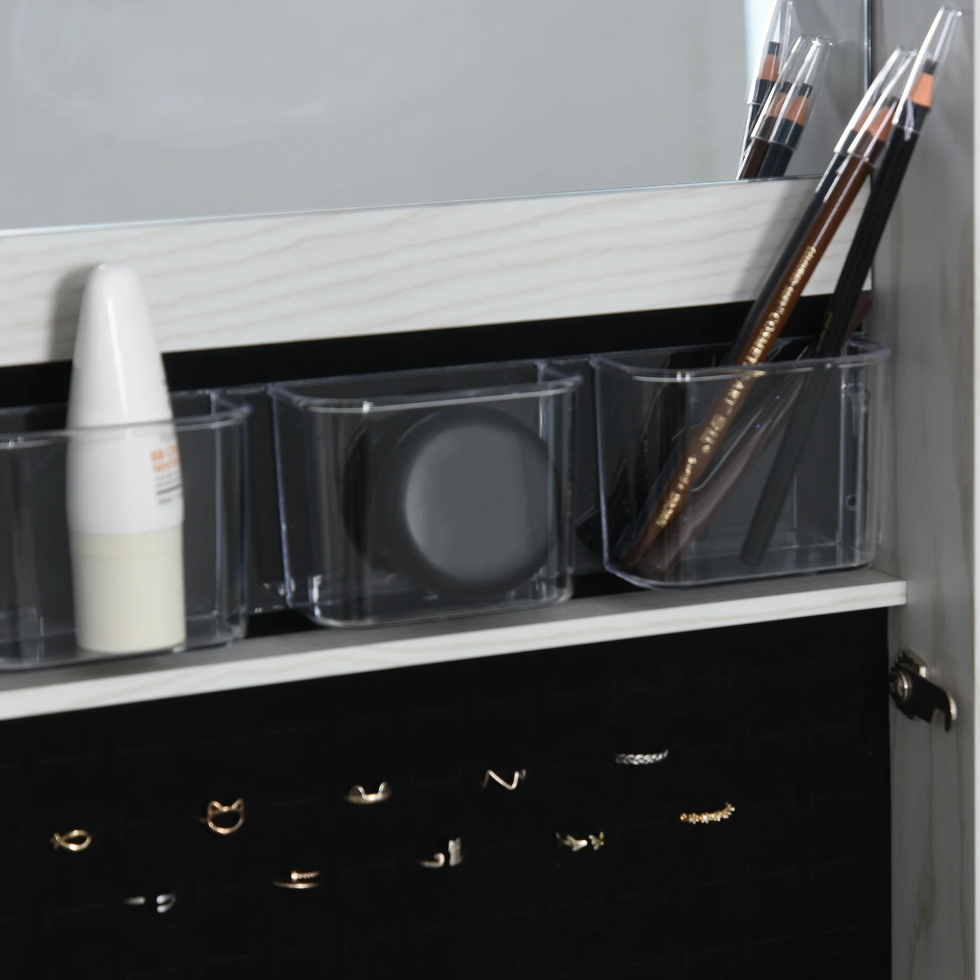 Armoire à Bijoux avec Miroir sur Pied Multi-rangements éclairage LED Blanc dim. 38L x 38l x H157 cm - Image 9