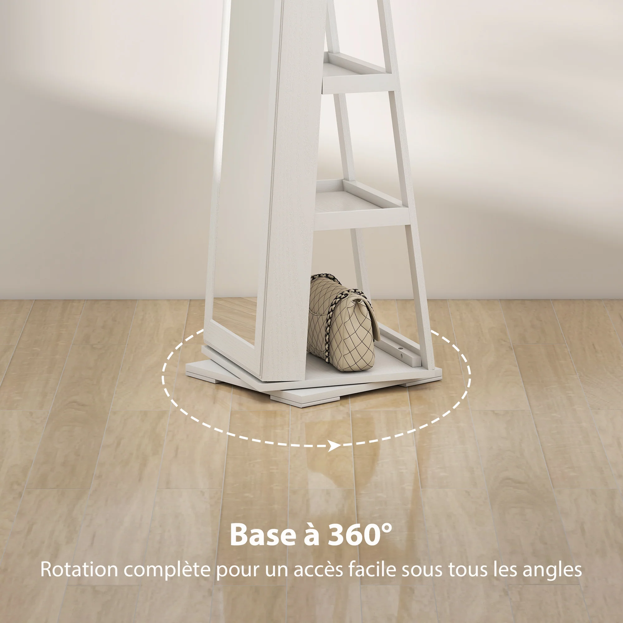 Armoire à Bijoux pivotante verrouillable bo?te à bijoux avec Miroir - Armoire Bijoux Multi-Rangement - en Bois Blanc - Image 7