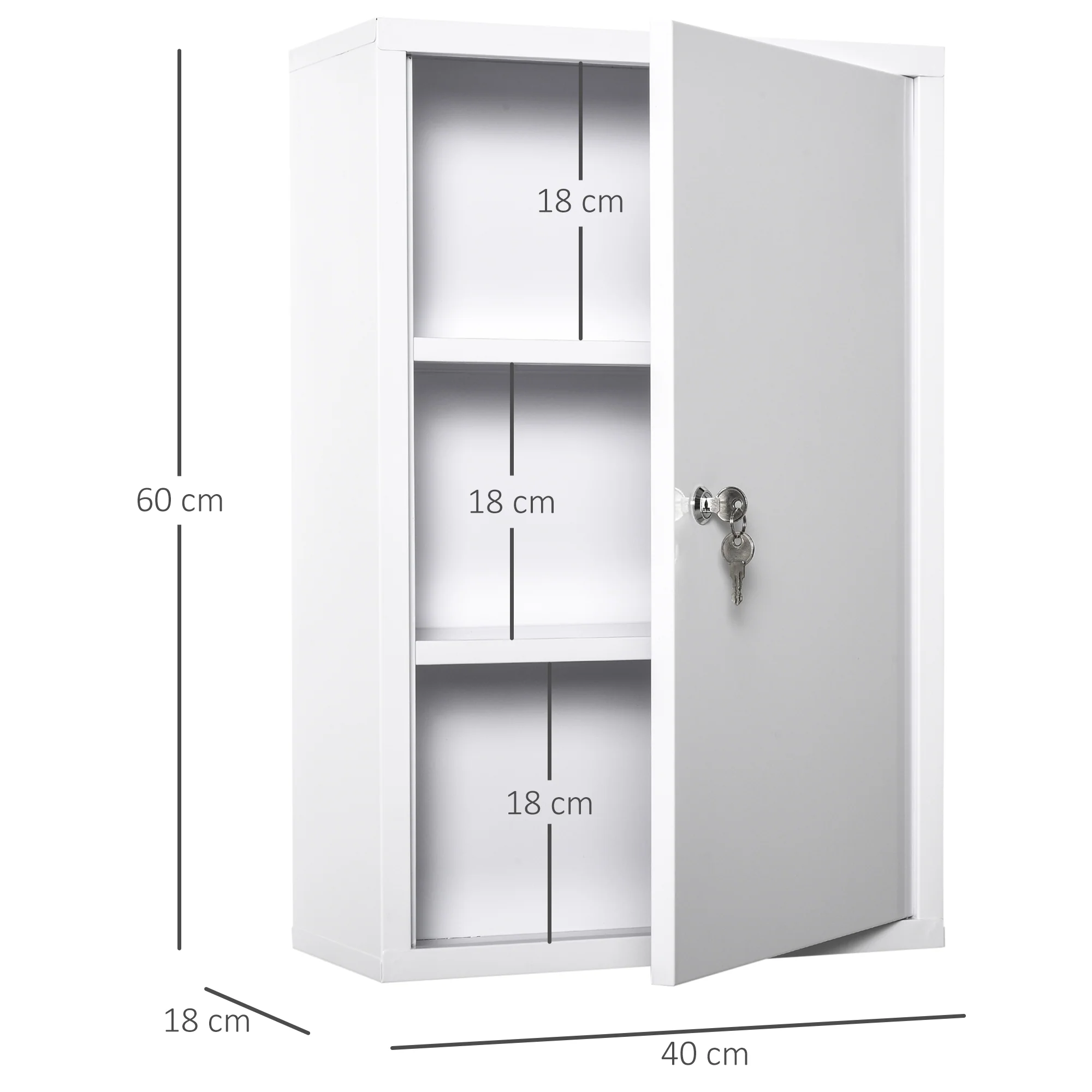 Armoire à Pharmacie 2 étagères 3 Niveaux verrouillable dim. 40L x 18l x 60H cm 2 clés métal Blanc - Image 4