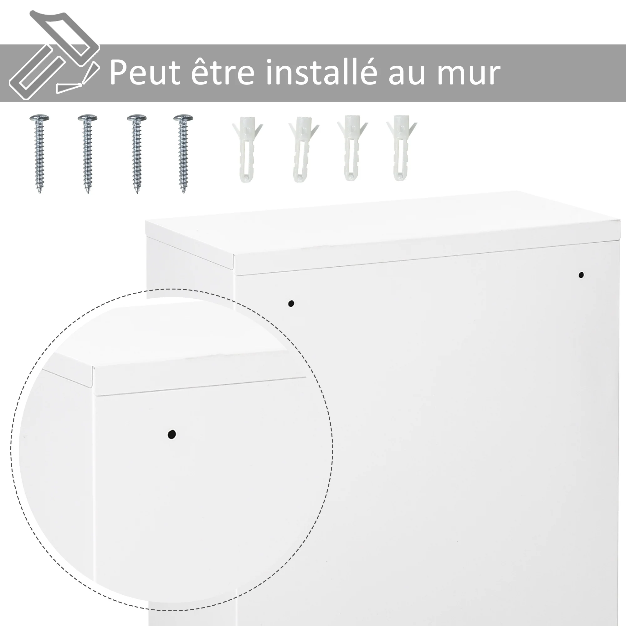 Armoire à Pharmacie 2 étagères 3 Niveaux verrouillable dim. 40L x 18l x 60H cm 2 clés métal Blanc - Image 7