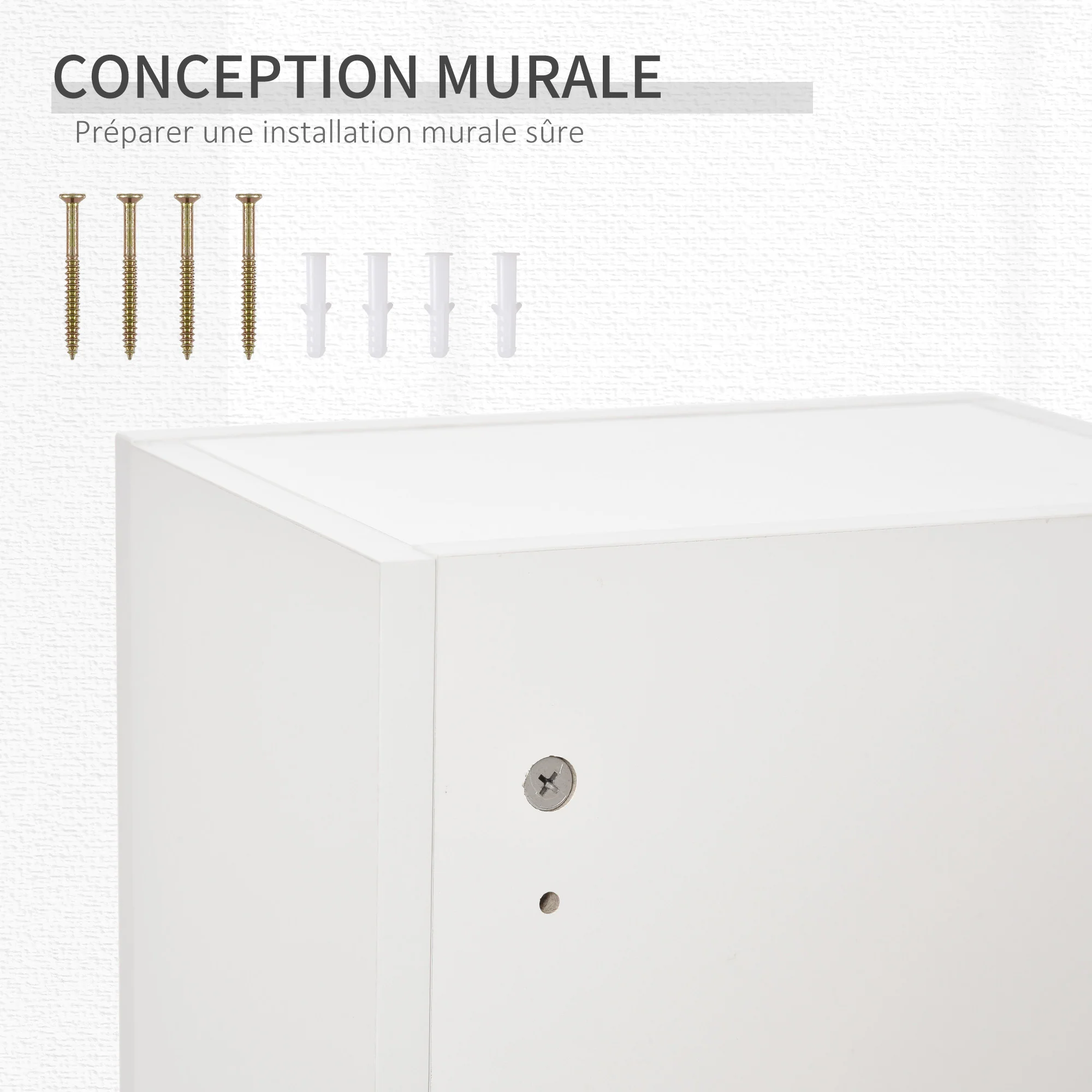 Armoire à pharmacie murale avec serrure, 5 étagères et tablettes réglables, bois et verre, blanc, 30x20x70cm - Image 6