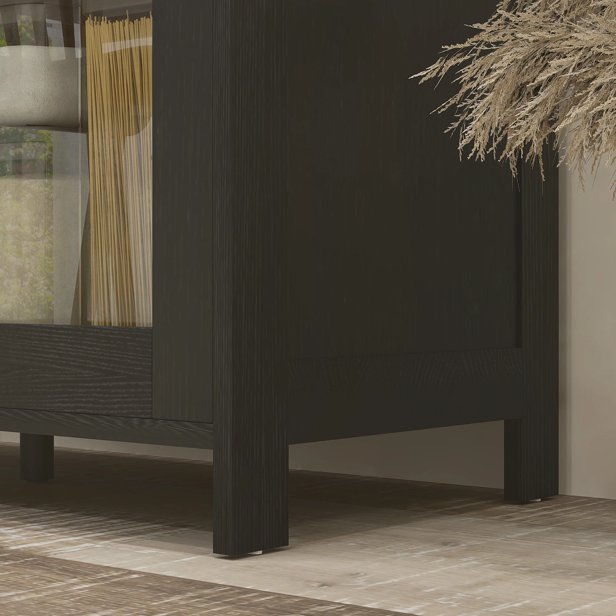 Armoire cuisine, buffet de cuisine, vaisselier, meuble vitrine à 2 portes dont une porte vitrée - meuble de rangement avec étagères réglables et 9 compartiments, 76 x 36 x 160 cm - noir - Image 10