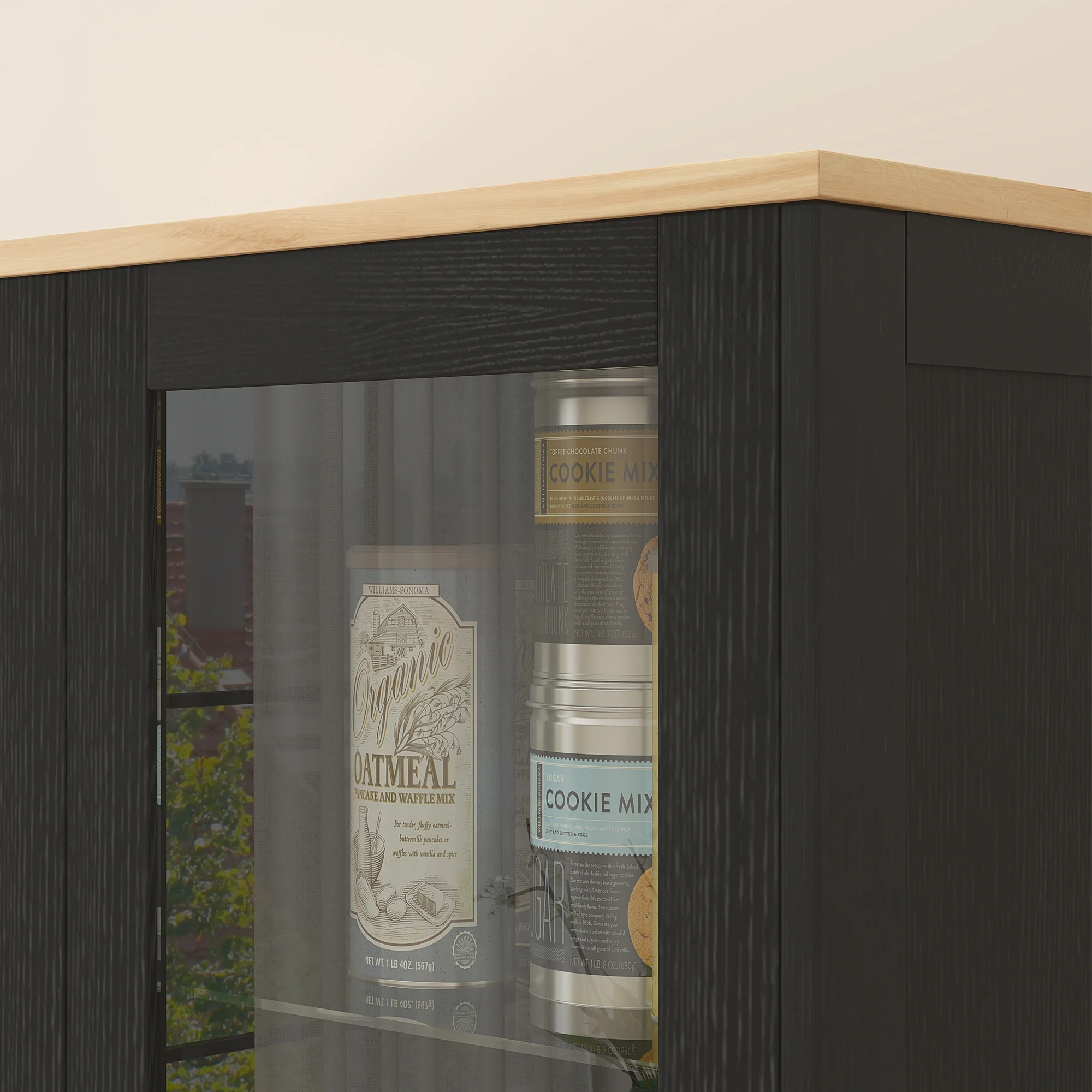 Armoire cuisine, buffet de cuisine, vaisselier, meuble vitrine à 2 portes dont une porte vitrée - meuble de rangement avec étagères réglables et 9 compartiments, 76 x 36 x 160 cm - noir - Image 9