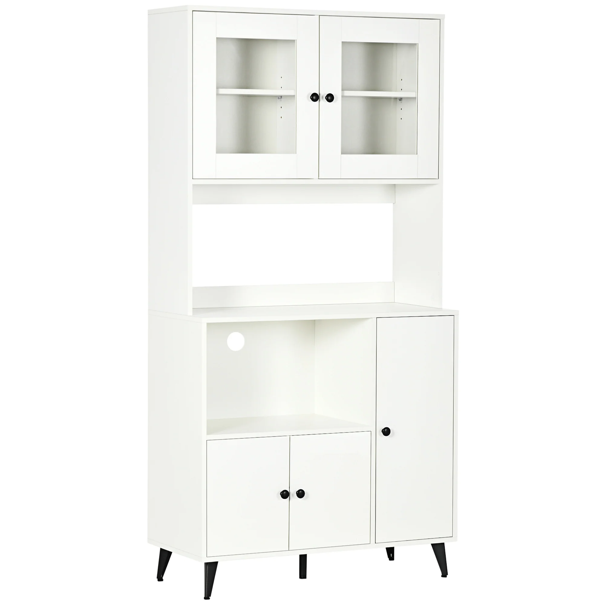 Armoire de cuisine buffet cuisine meuble de rangement avec 3 placards, niches, étagères réglables, portes vitrées, passe-câble, meuble micro onde pour salle à manger, salon, 90x40x180cm, blanc - Image 11
