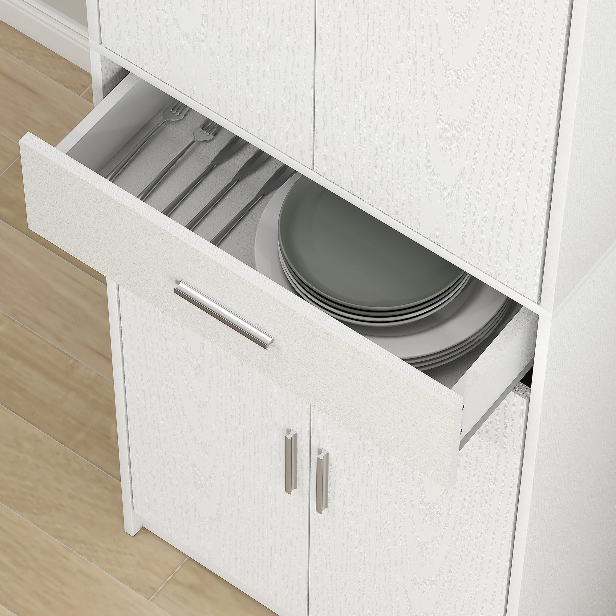 Armoire de cuisine buffet cuisine style moderne vaisselier avec placards à portes, étagères réglables et tiroir, meuble de rangement pour salle à manger, salon, 60 x 35 x 180 cm, blanc - Image 10