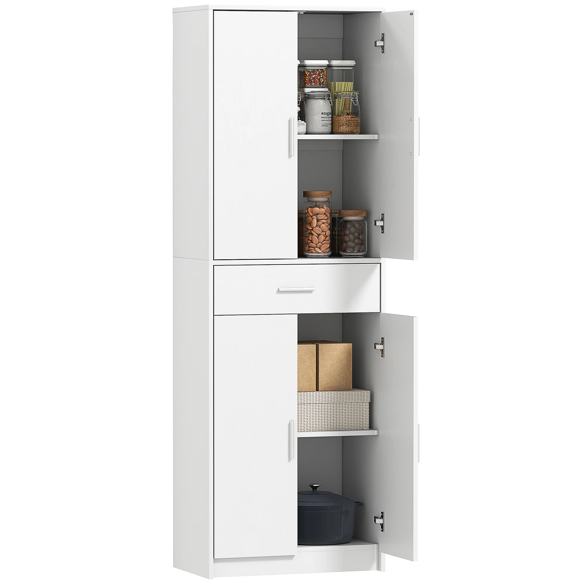 Armoire de cuisine buffet cuisine style moderne vaisselier avec placards à portes, étagères réglables et tiroir, meuble de rangement pour salle à manger, salon, 60 x 35 x 180 cm, blanc - Image 11