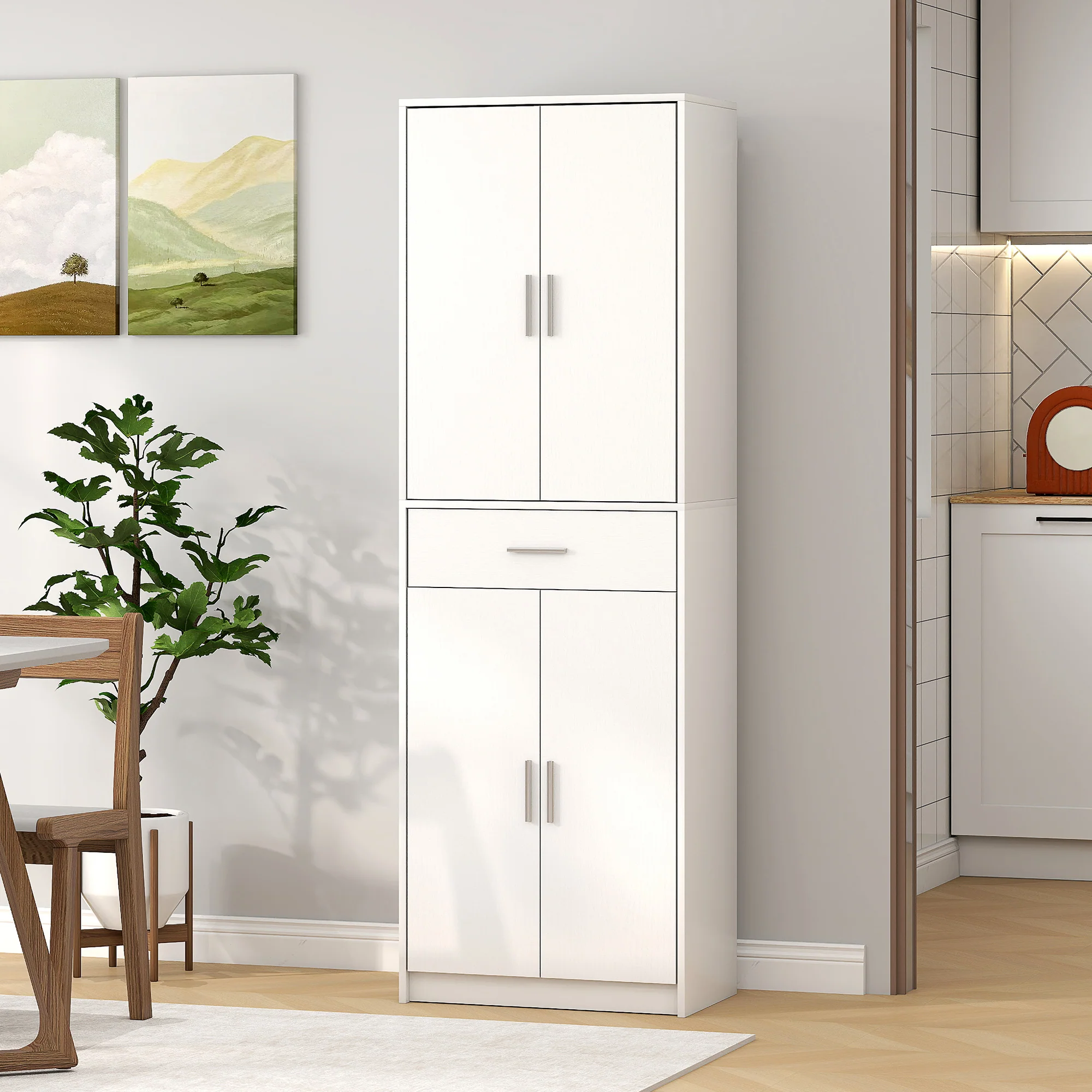 Armoire de cuisine buffet cuisine style moderne vaisselier avec placards à portes, étagères réglables et tiroir, meuble de rangement pour salle à manger, salon, 60 x 35 x 180 cm, blanc - Image 8