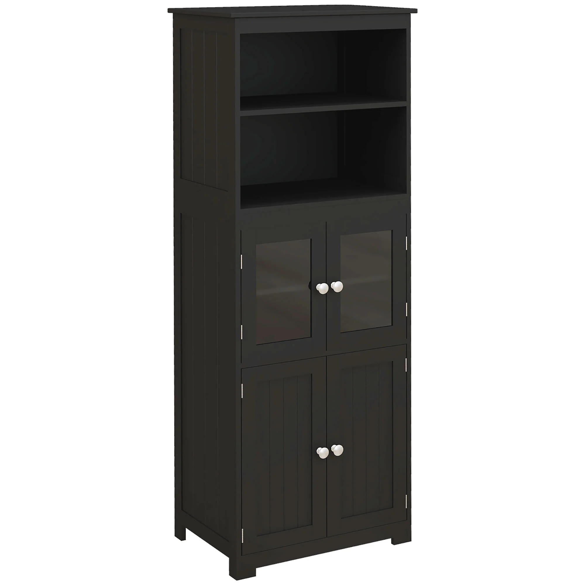 Armoire de cuisine buffet cuisine vaisselier meuble de rangement avec 2 niches, 2 placards avec 4 portes dont 2 portes vitrées, étagère réglable - dim. 60I x 30P x 162H cm noir - Image 2