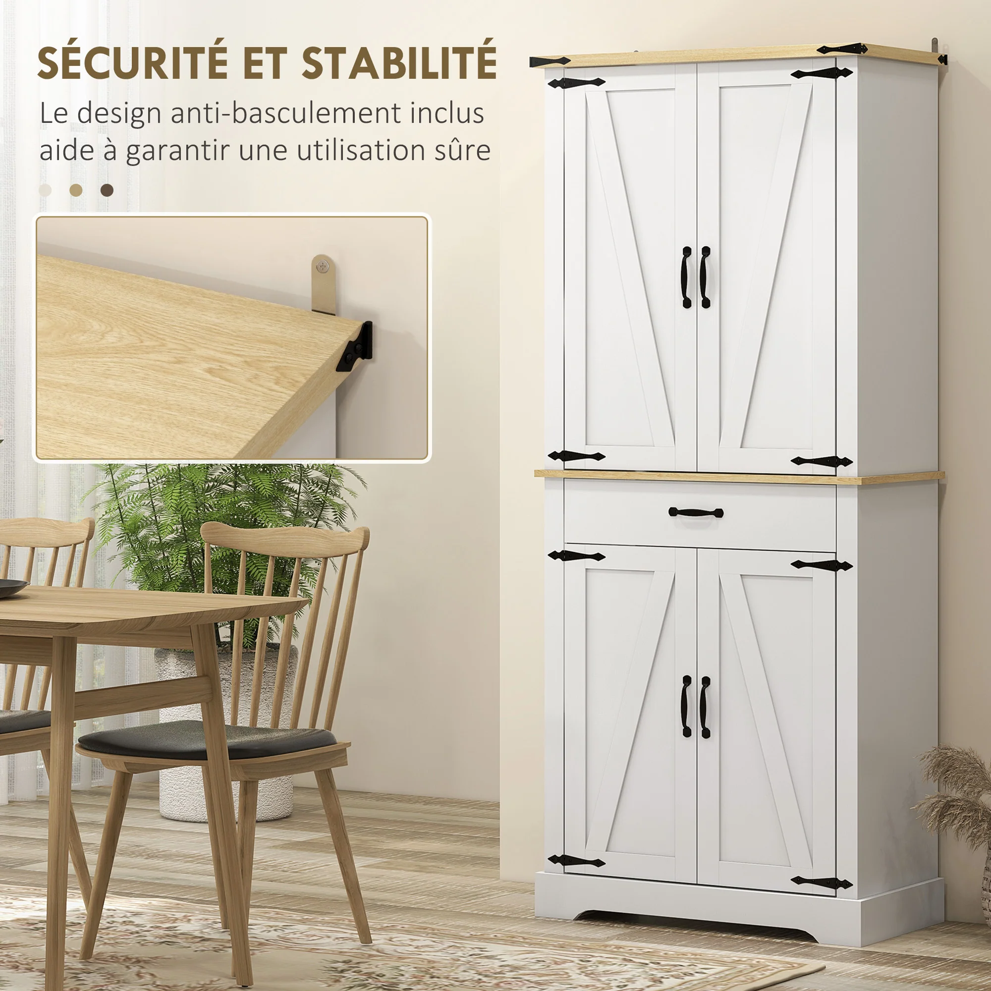 Armoire de cuisine buffet cuisine vaisselier meuble de rangement, avec 4 portes, 6 étagères à porte,1 tiroir et étagères réglables, multi-rangements, 76,5 x 40 x 181 cm, blanc - Image 8