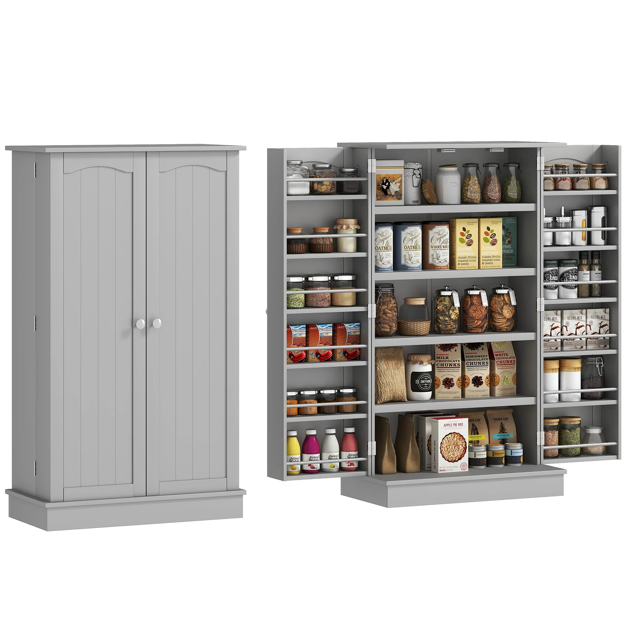 Armoire de cuisine buffet cuisine vaisselier meuble de rangement moderne avec placards, étagère réglable et 12 porte-épices, garde-manger pour salle à manger, salon, 60 x 30 x 104 cm, gris - Image 11