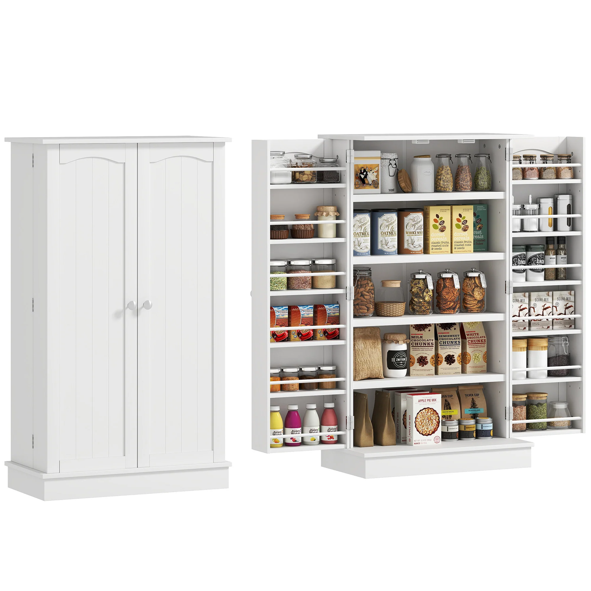 Armoire de cuisine buffet cuisine vaisselier meuble de rangement moderne avec placards, étagère réglable et 12 porte-épices, garde-manger pour salle à manger, salon, 60 x 30 x 104 cm, blanc - Image 11