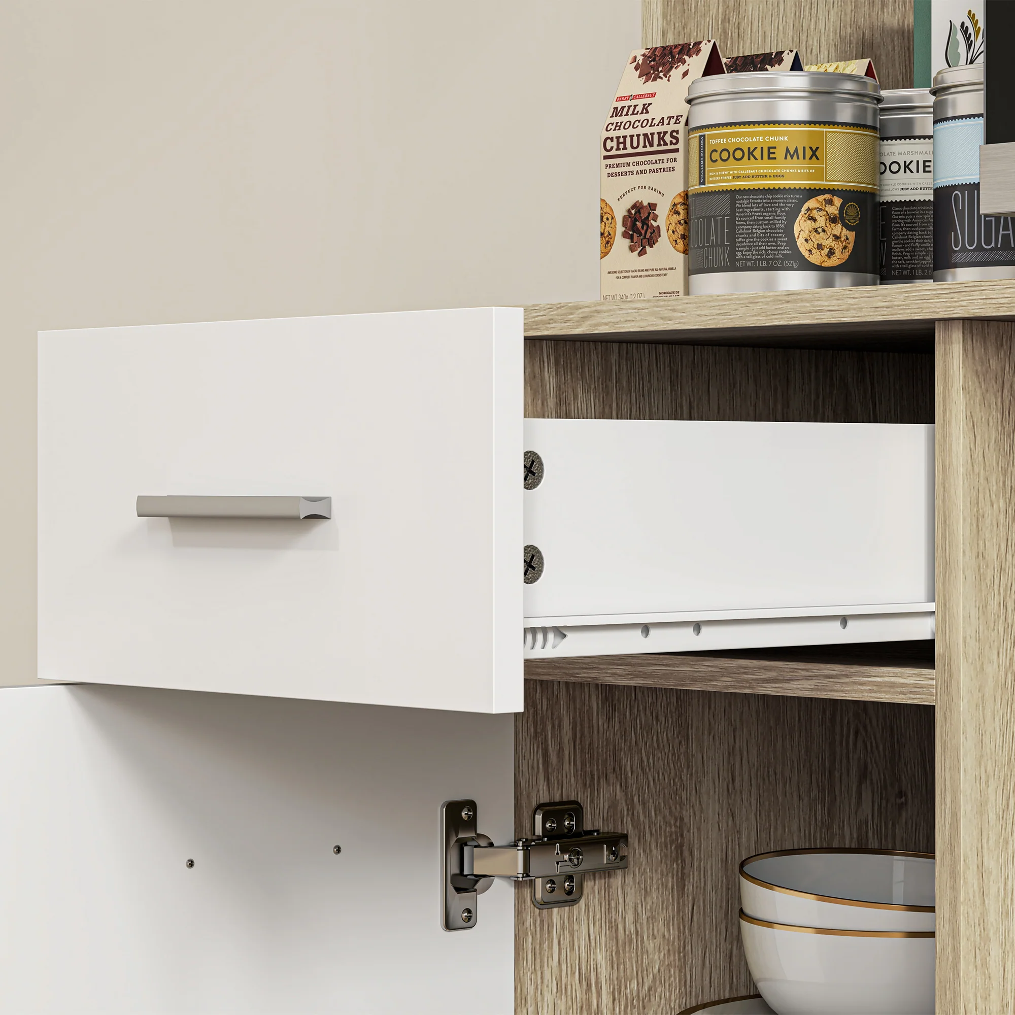 Armoire de cuisine buffet cuisine vaisselier meuble de rangement style moderne avec étagères réglables, tiroir, comptoir, passe-câble, pour salle à manger, salon, 80 x 35 x 180 cm, aspect bois - Image 10