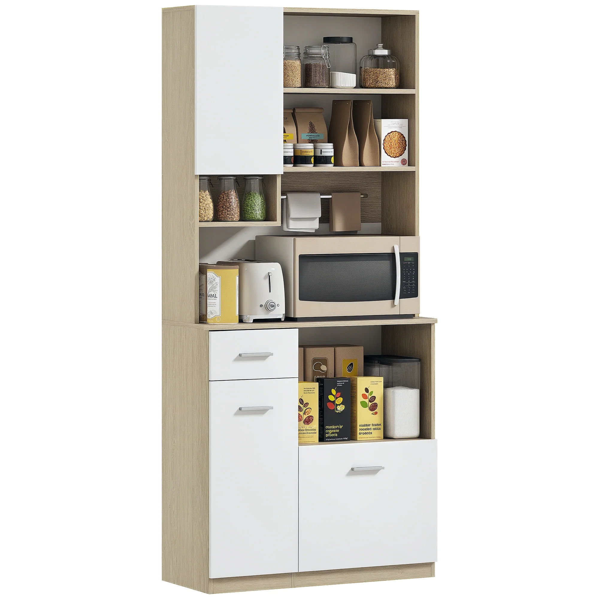 Armoire de cuisine buffet cuisine vaisselier meuble de rangement style moderne avec étagères réglables, tiroir, comptoir, passe-câble, pour salle à manger, salon, 80 x 35 x 180 cm, aspect bois - Image 11