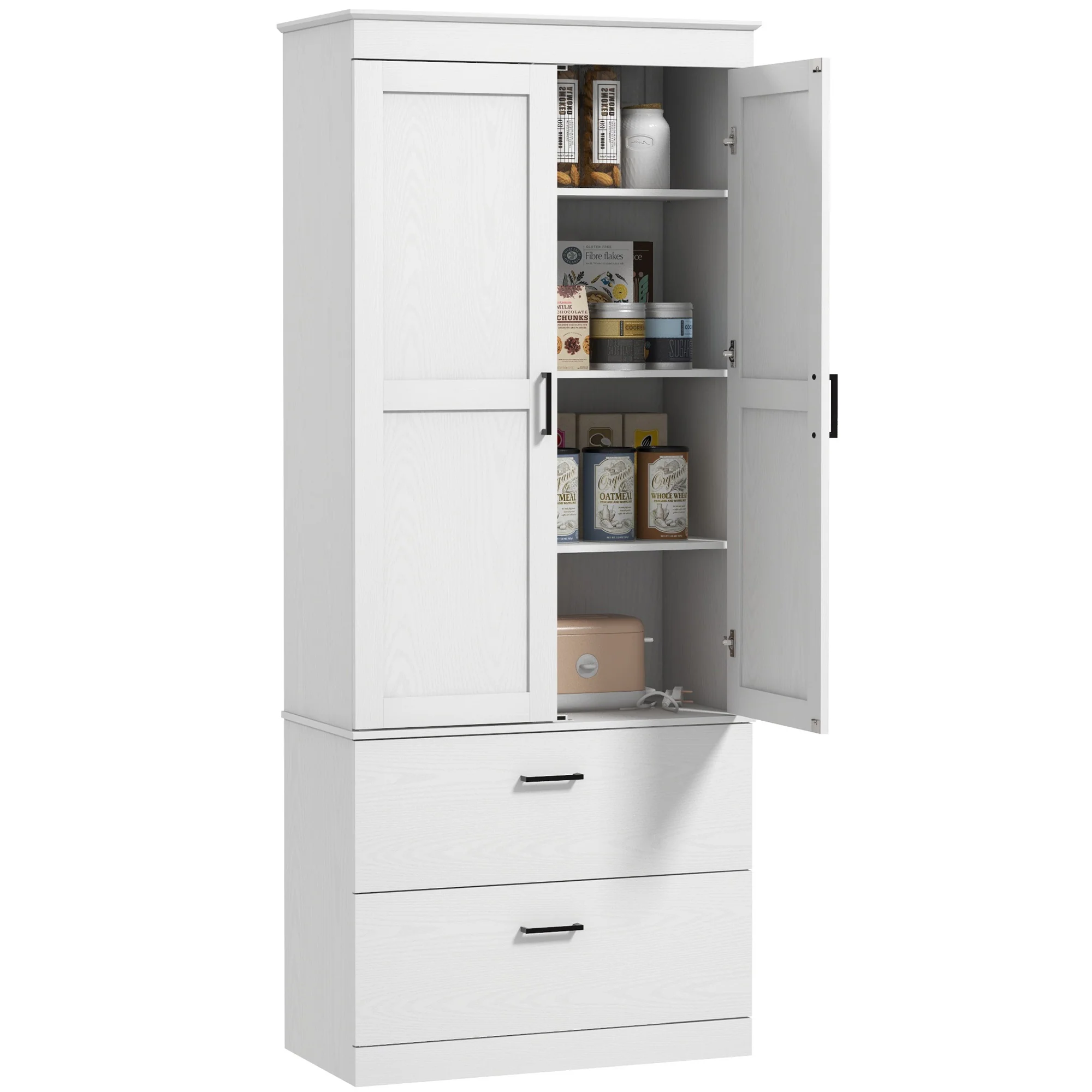 Armoire de cuisine buffet cuisine vaisselier meuble de rangement style moderne avec placard, 2 tiroirs et étagères réglables, 75 x 39 x 178 cm, gris - Image 11