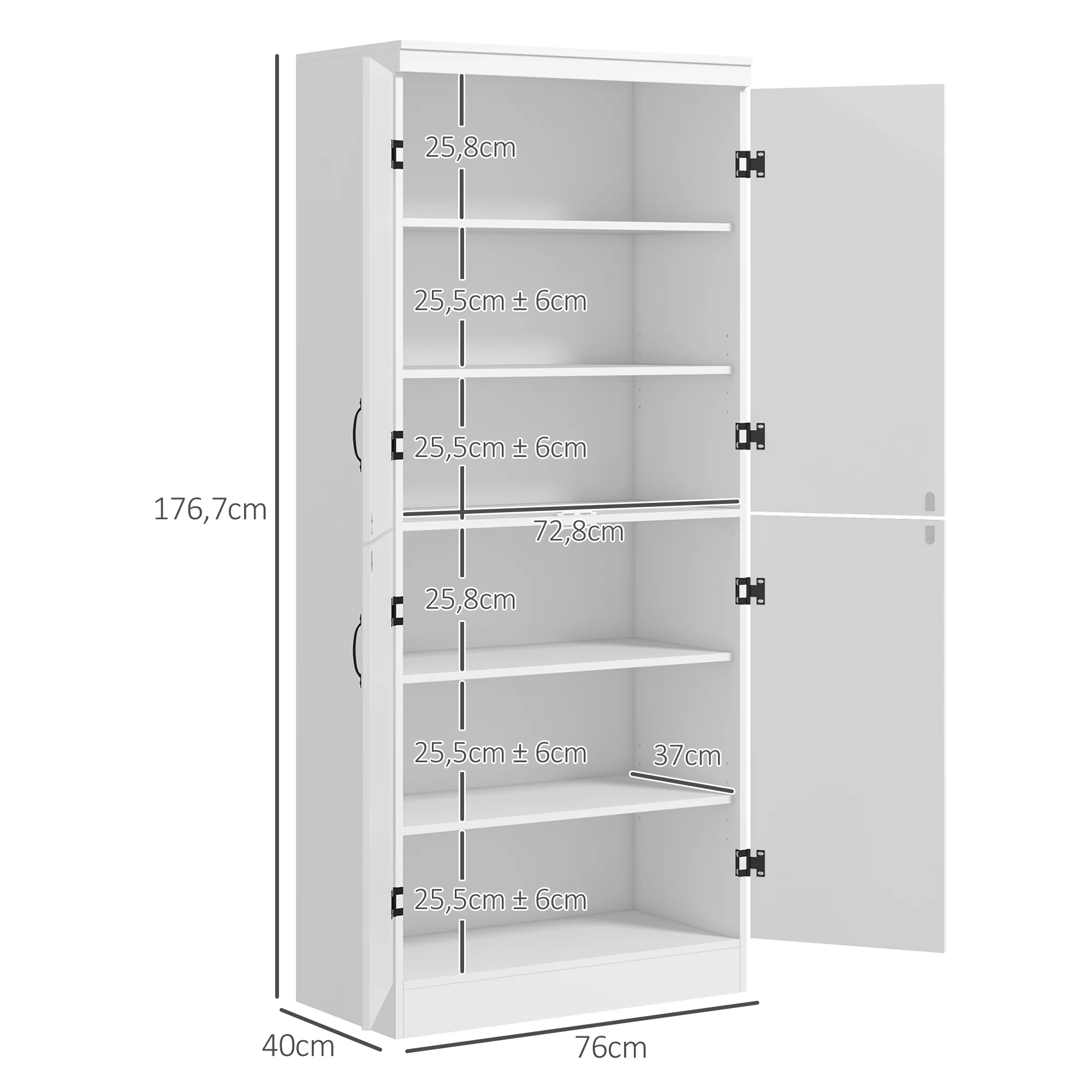 Armoire de cuisine buffet de salle à manger avec 4 portes 6 étagères de rangement style moderne 76 x 40 x 177 cm blanc - Image 4
