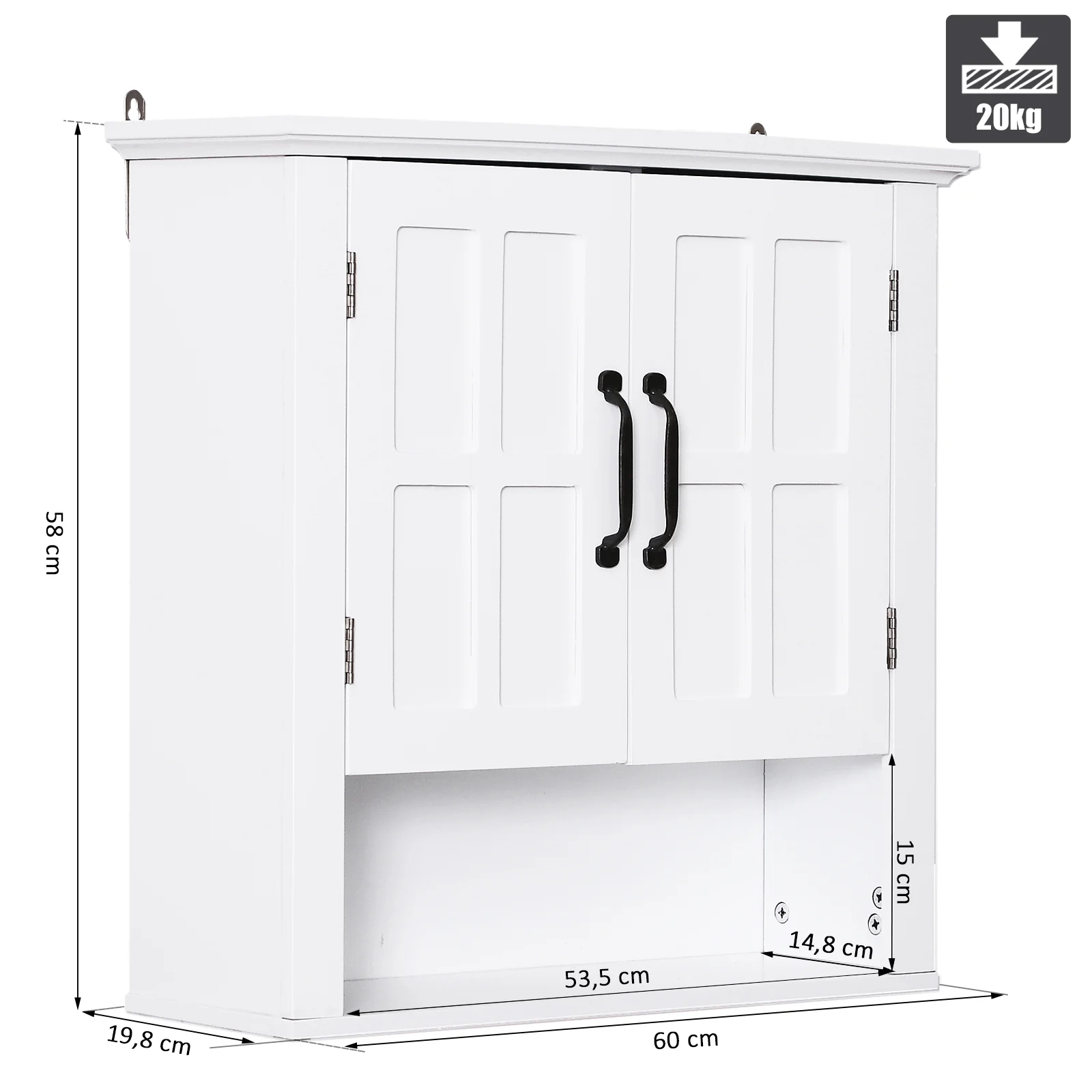 Armoire Haute Murale de Salle de Bain ou WC Placard 2 Portes 2 étagères Niche dim. 60L x 20l x 58H cm MDF Panneaux Particules Blanc - Image 4