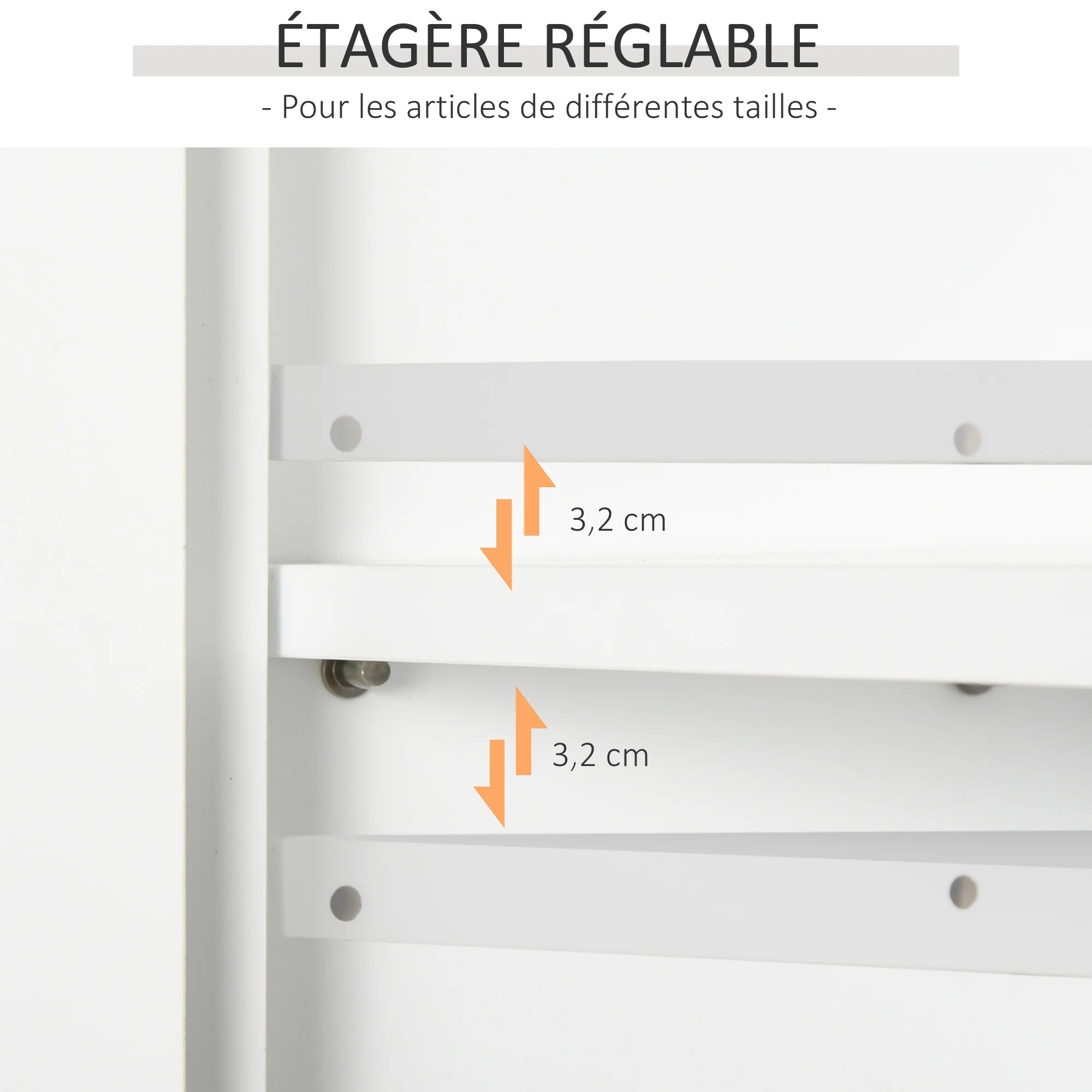 Armoire Haute Murale de Salle de Bain ou WC Placard 2 Portes 2 étagères Niche dim. 60L x 20l x 58H cm MDF Panneaux Particules Blanc - Image 6