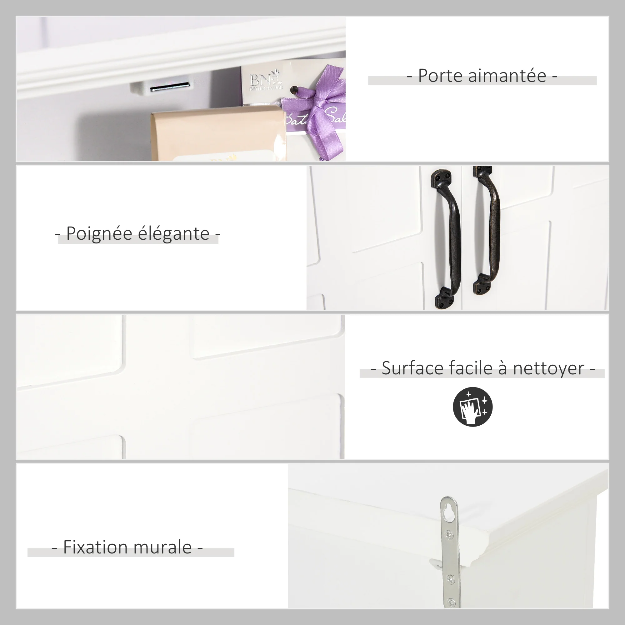 Armoire Haute Murale de Salle de Bain ou WC Placard 2 Portes 2 étagères Niche dim. 60L x 20l x 58H cm MDF Panneaux Particules Blanc - Image 7