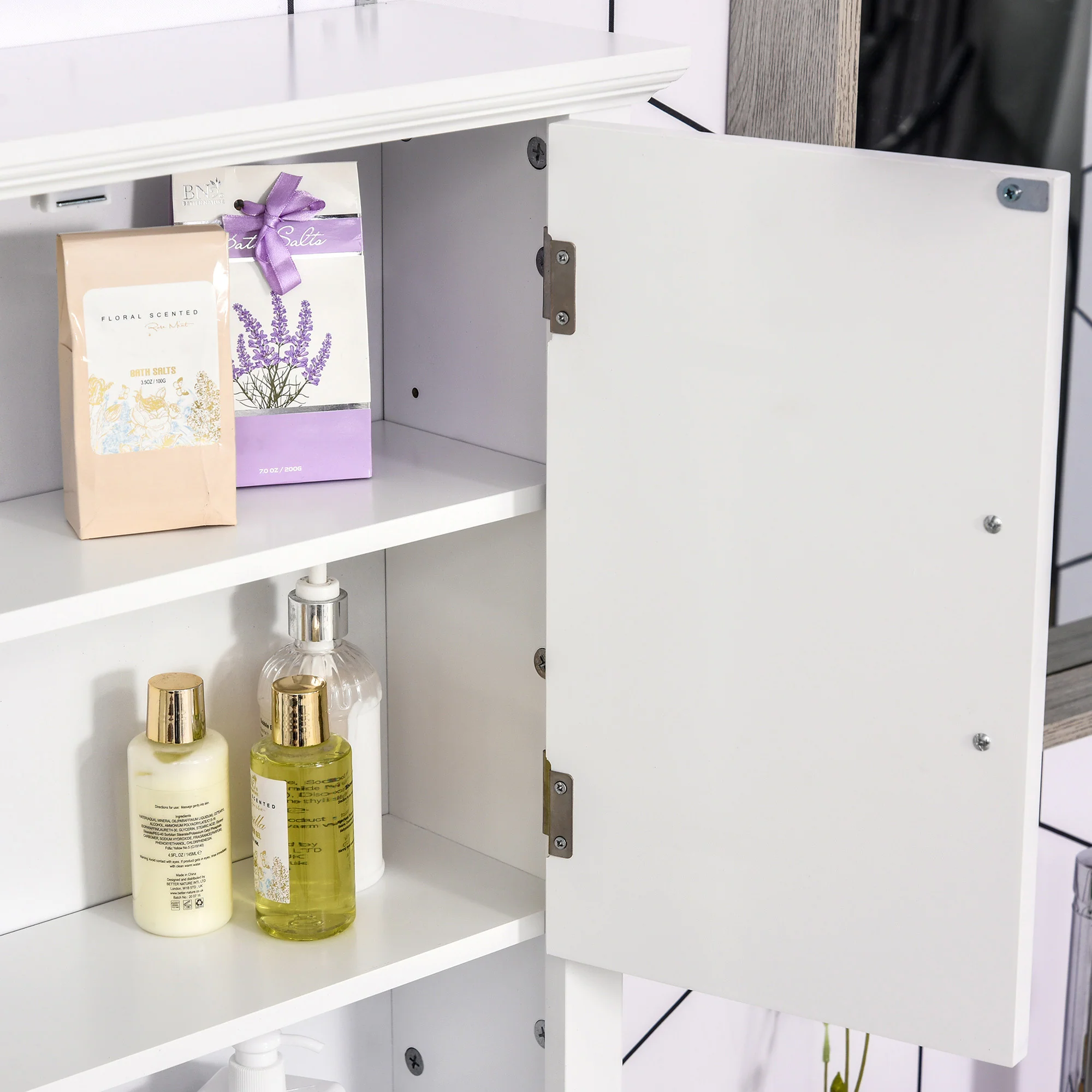Armoire Haute Murale de Salle de Bain ou WC Placard 2 Portes 2 étagères Niche dim. 60L x 20l x 58H cm MDF Panneaux Particules Blanc - Image 8
