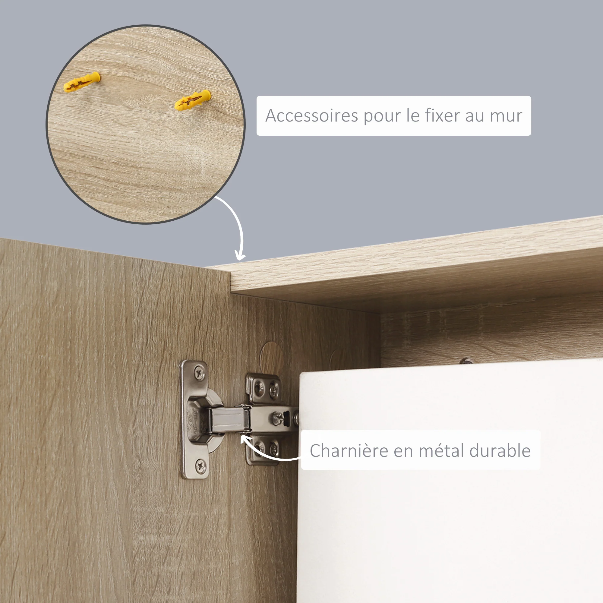 Armoire Miroir de Salle de Bain avec étagère - 3 étagères latérales - kit Installation Murale fourni - Panneaux Particules Aspect chêne Clair - Image 7