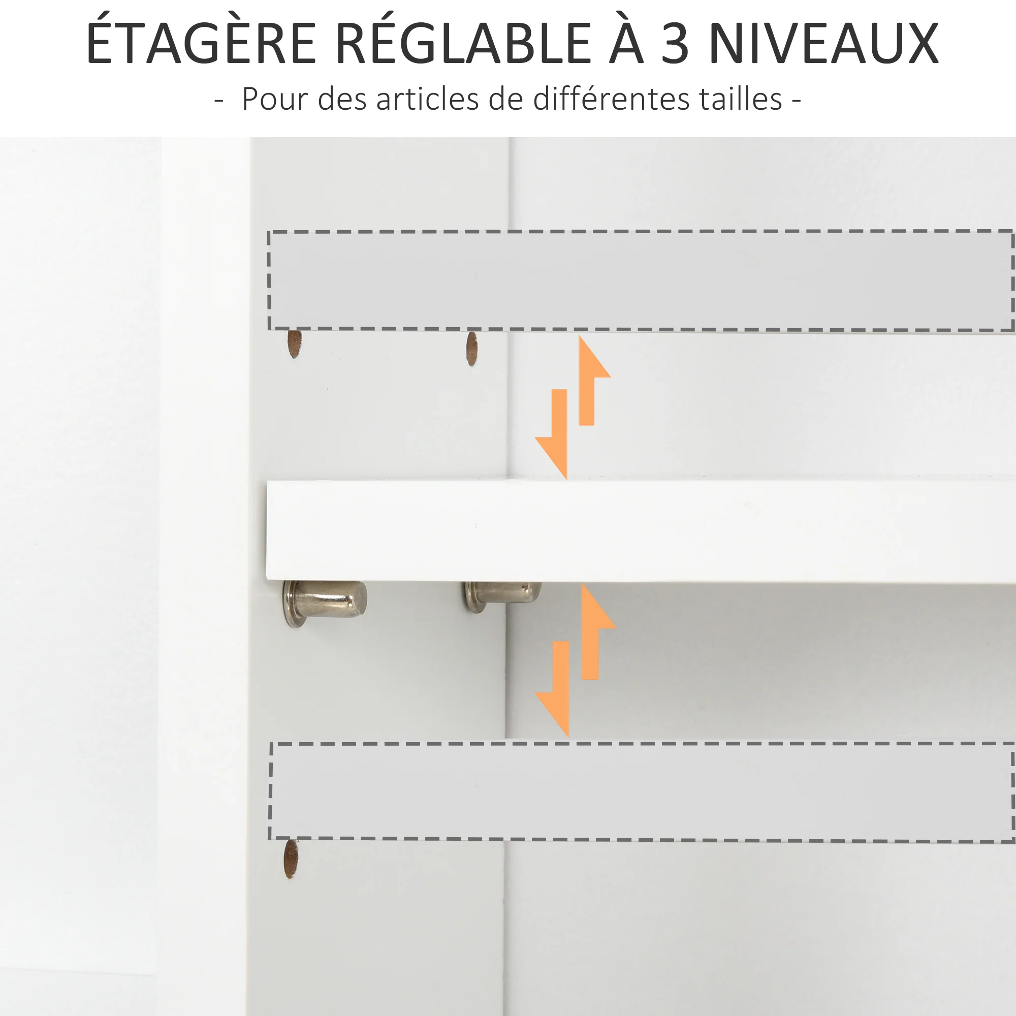 Armoire Murale de Salle de Bain Meuble Suspendu WC Placard 1 Porte 3 niches dim. 53L x 14,5l x 50,5H cm en bois Blanc - Image 5