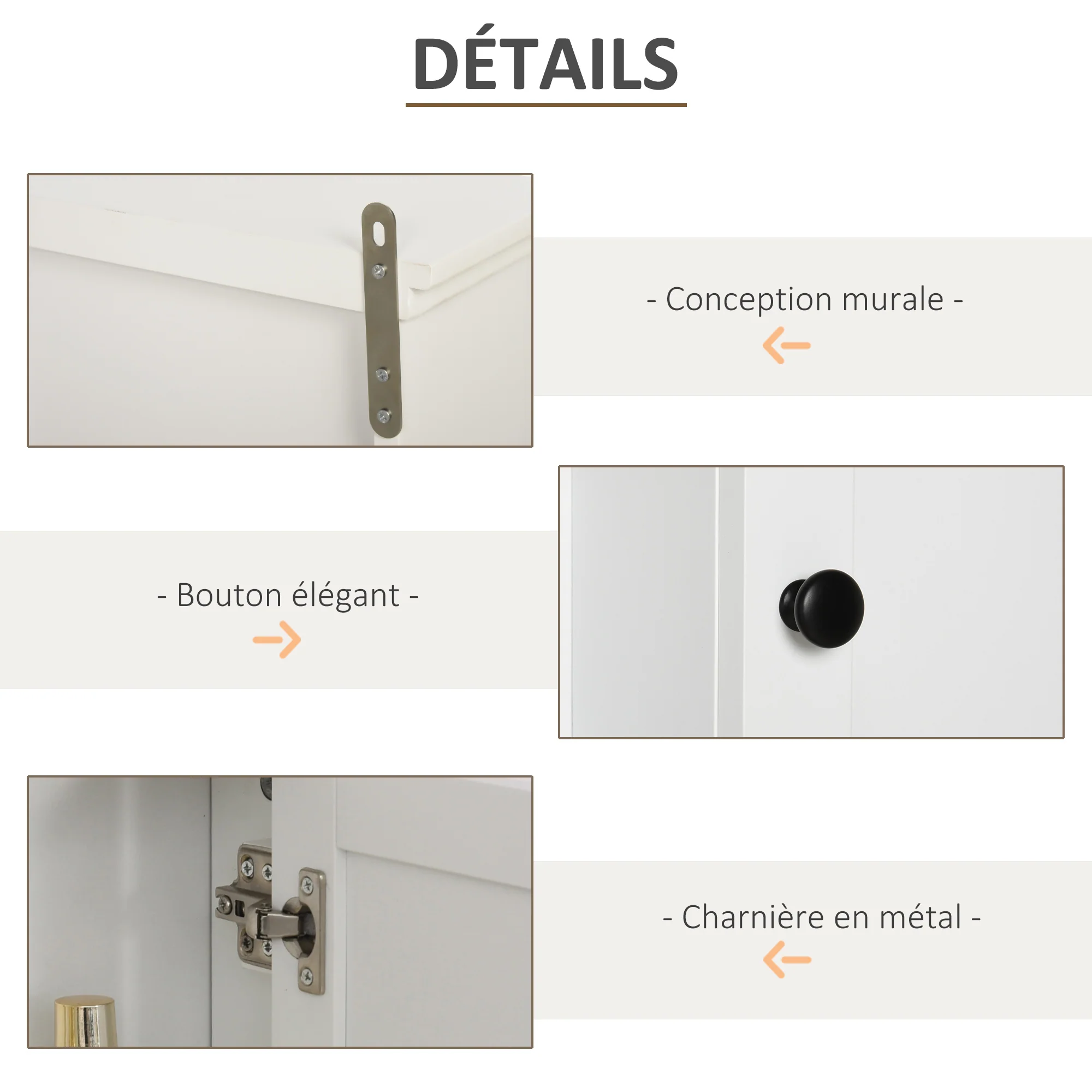 Armoire Murale de Salle de Bain Meuble Suspendu WC Placard 1 Porte 3 niches dim. 53L x 14,5l x 50,5H cm en bois Blanc - Image 6
