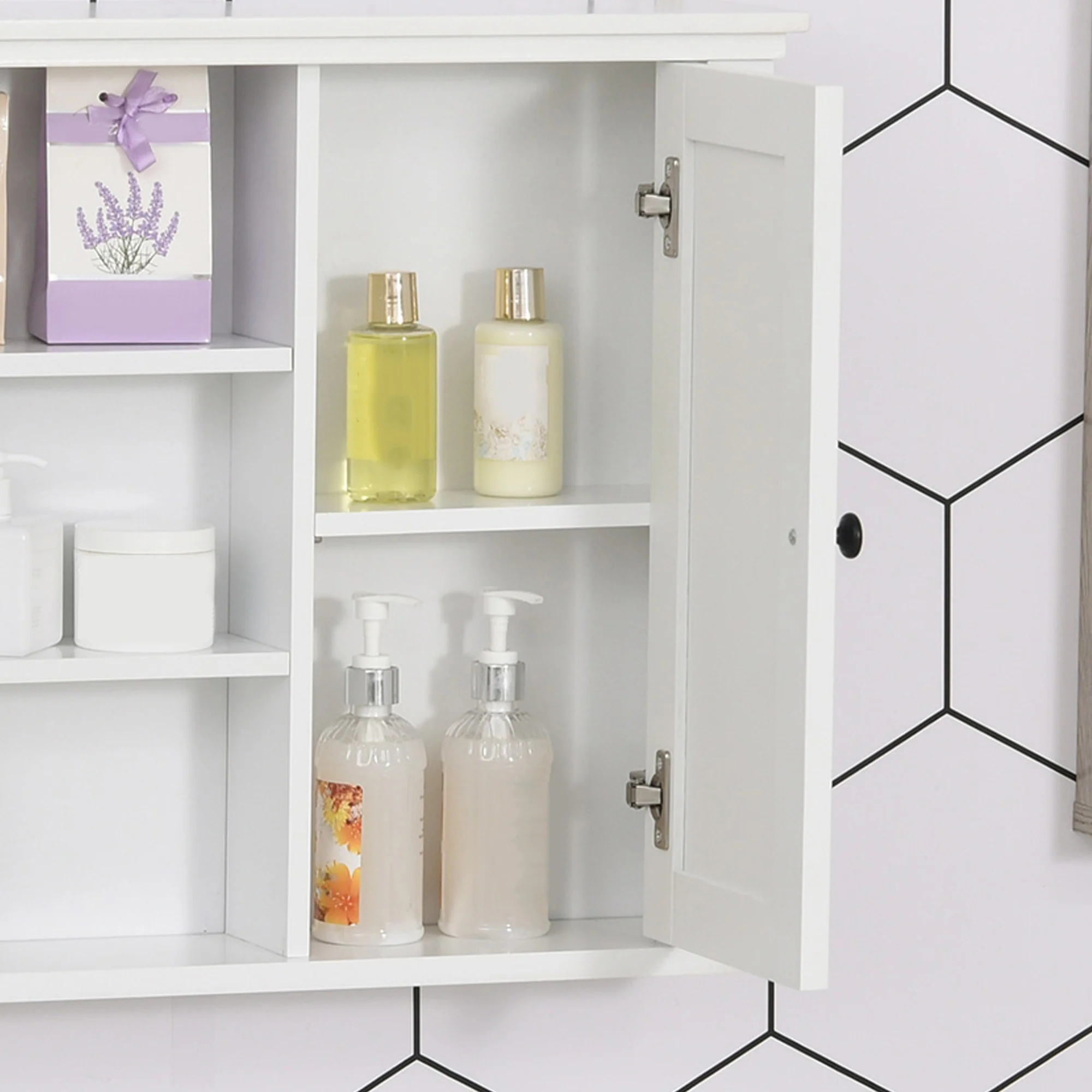 Armoire Murale de Salle de Bain Meuble Suspendu WC Placard 1 Porte 3 niches dim. 53L x 14,5l x 50,5H cm en bois Blanc - Image 8
