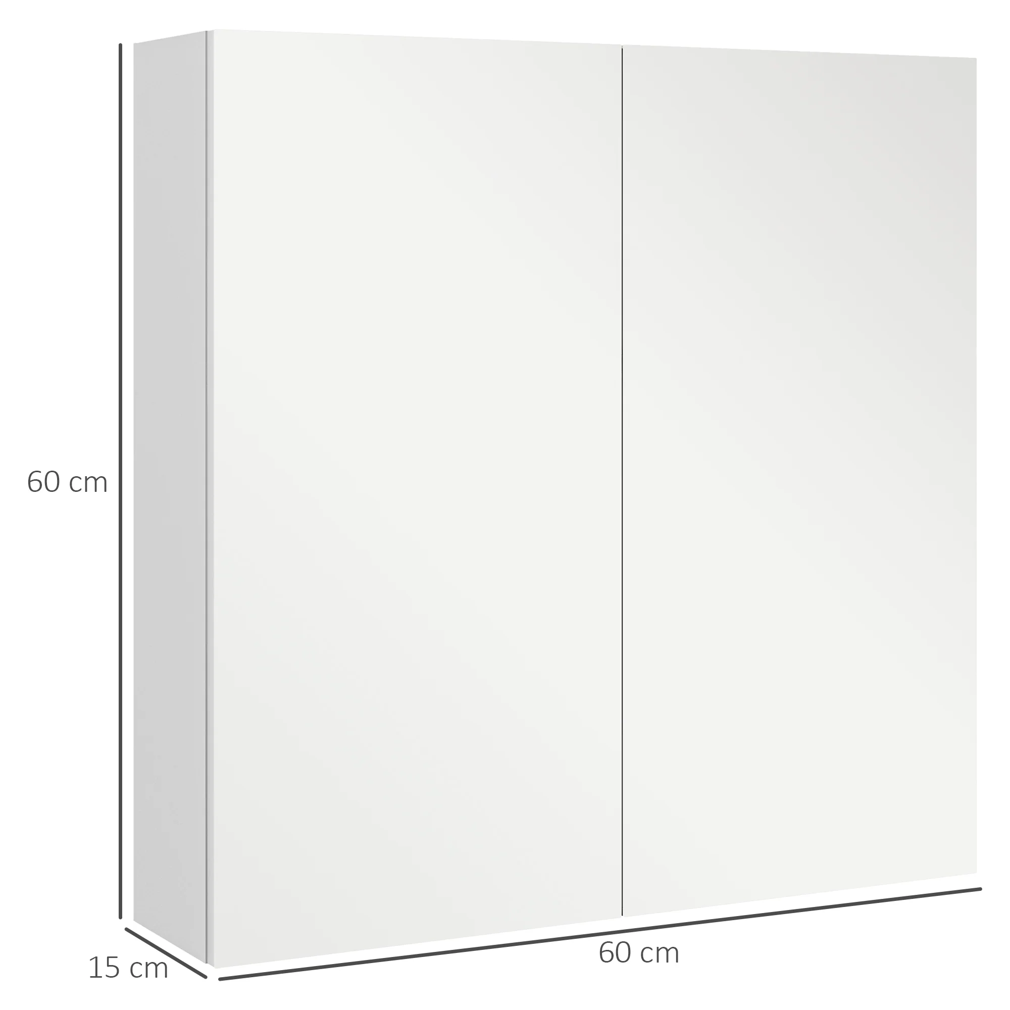 Armoire murale de salle de bain, placard de rangement, 3 niveaux, étagère réglable, 2 portes et miroirs, armoire suspendue, 60 x 15 x 60 cm, blanc - Image 4