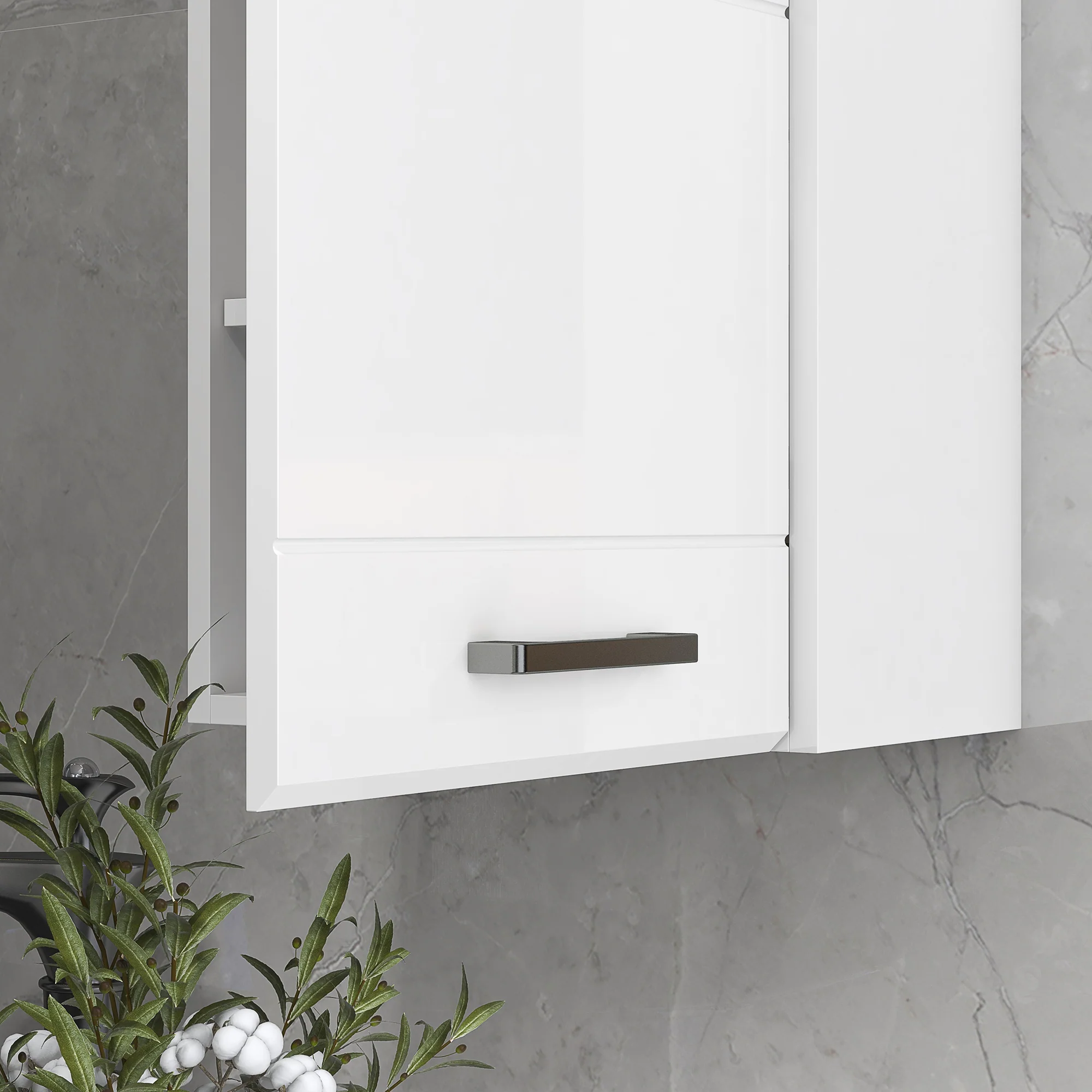 Armoire murale de salle de bain, placard de rangement toilette 3 niveaux, étagère réglable, 1 porte, moderne, armoire suspendue, 37 x 22,5 x 70 cm, blanc haut brillant - Image 10
