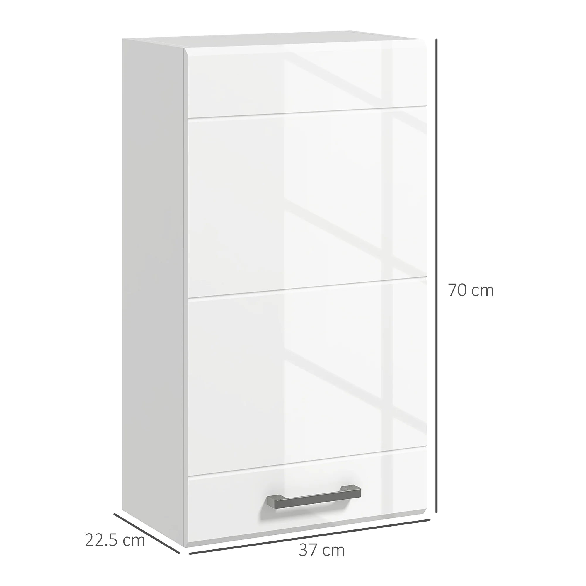 Armoire murale de salle de bain, placard de rangement toilette 3 niveaux, étagère réglable, 1 porte, moderne, armoire suspendue, 37 x 22,5 x 70 cm, blanc haut brillant - Image 4