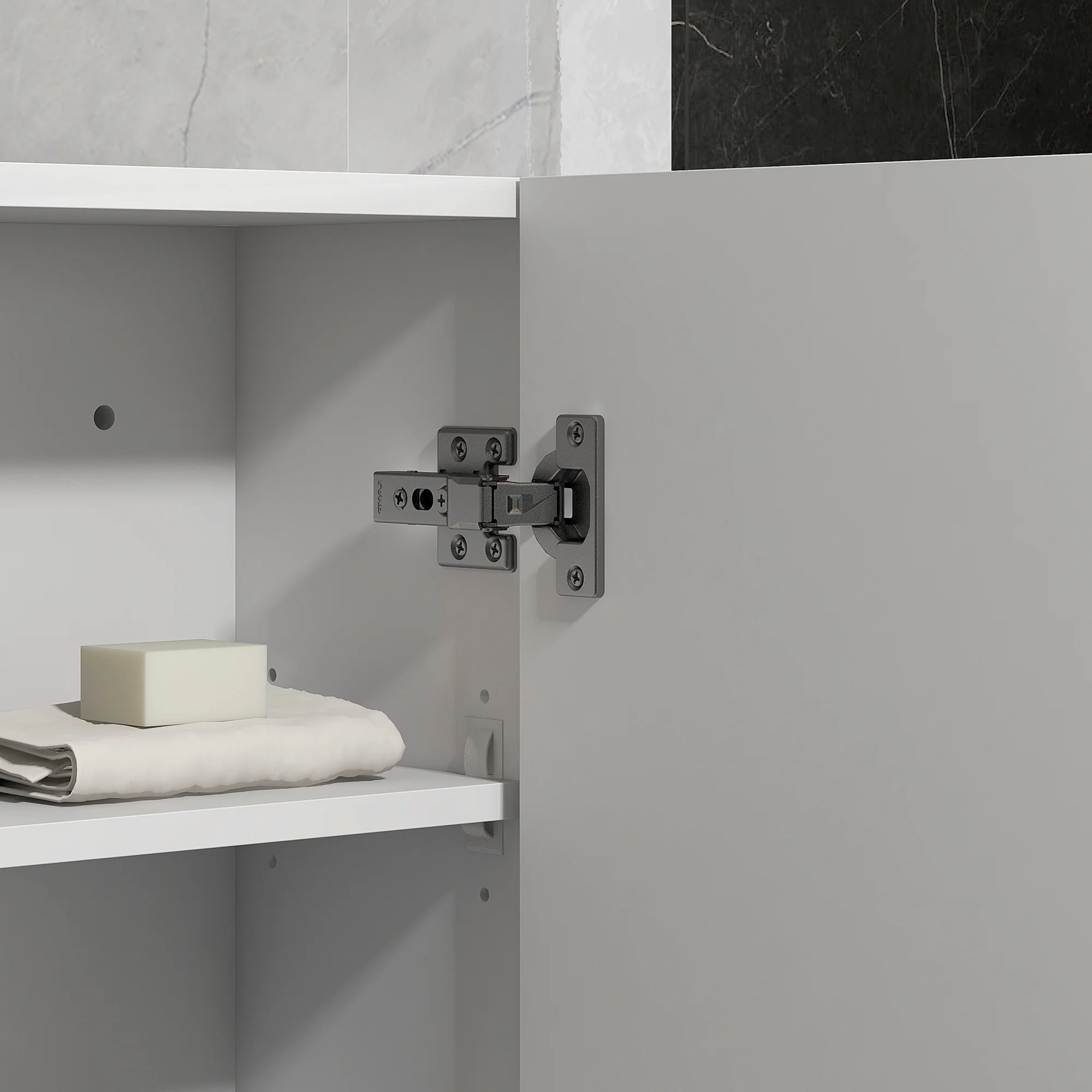 Armoire murale de salle de bain, placard de rangement toilette 3 niveaux, étagère réglable, 1 porte, moderne, armoire suspendue, 37 x 22,5 x 70 cm, blanc haut brillant - Image 9