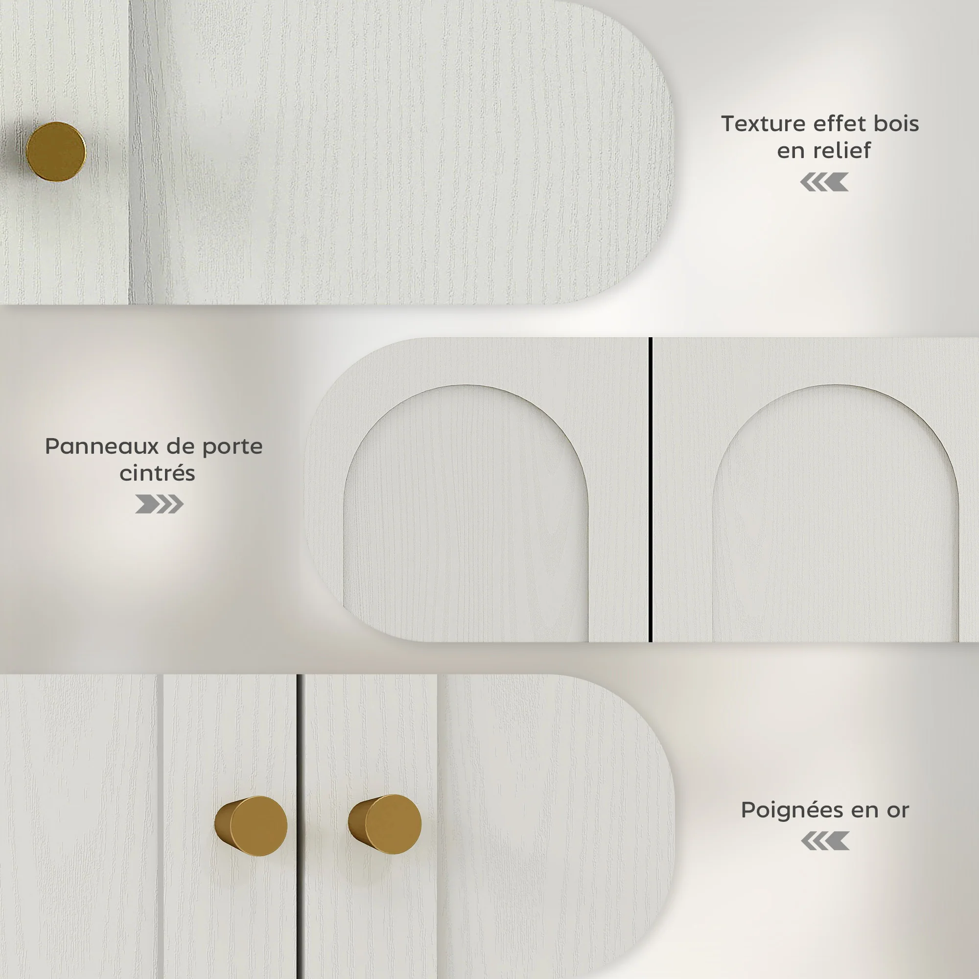 Armoire murale, meuble haut salle de bain style moderne avec placard à double porte et poignées dorées, meuble de salle de bain suspendu, 60 x 20 x 60 cm, blanc - Image 6