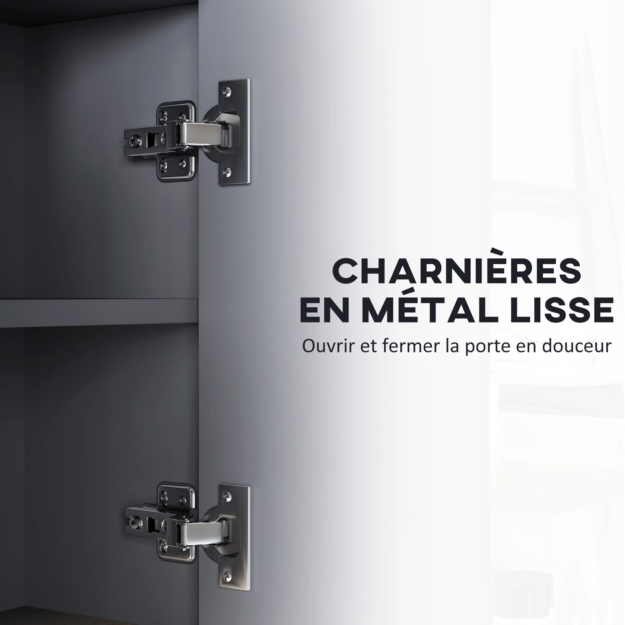 Armoire Murale, meuble salle de bain avec miroir armoire suspendue, miroir salle de bain avec rangement, placards à 3 portes et 8 compartiments, dim. 80L x 20l x 60H cm, gris - Image 8