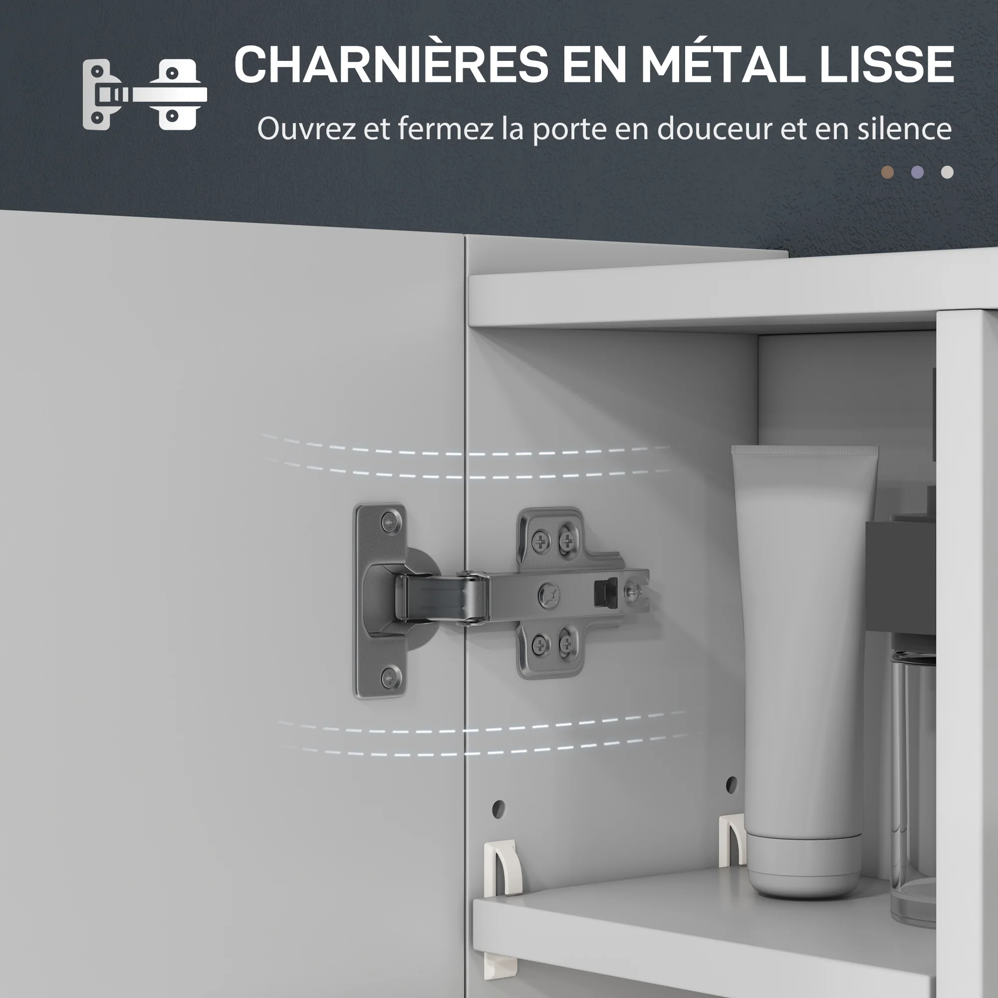 Armoire murale salle de bain avec miroir, 90 x 15 x 75 cm, meuble salle de bain, armoire de toilette avec 3 portes miroir, compartiment ouvert et étagères réglables, blanc - Image 6