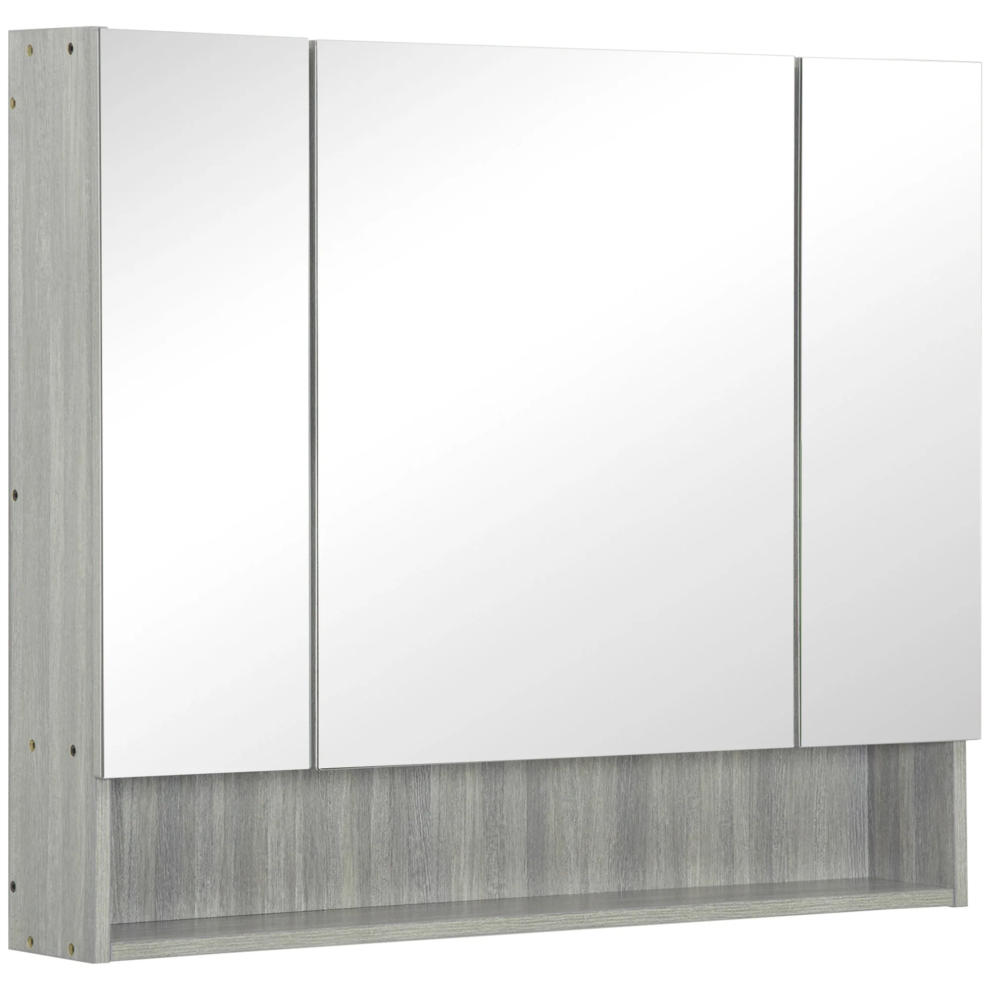Armoire murale salle de bain avec miroir, 90 x 15 x 75 cm, meuble salle de bain, armoire de toilette avec 3 portes miroir, compartiment ouvert et étagères réglables, gris - Image 11