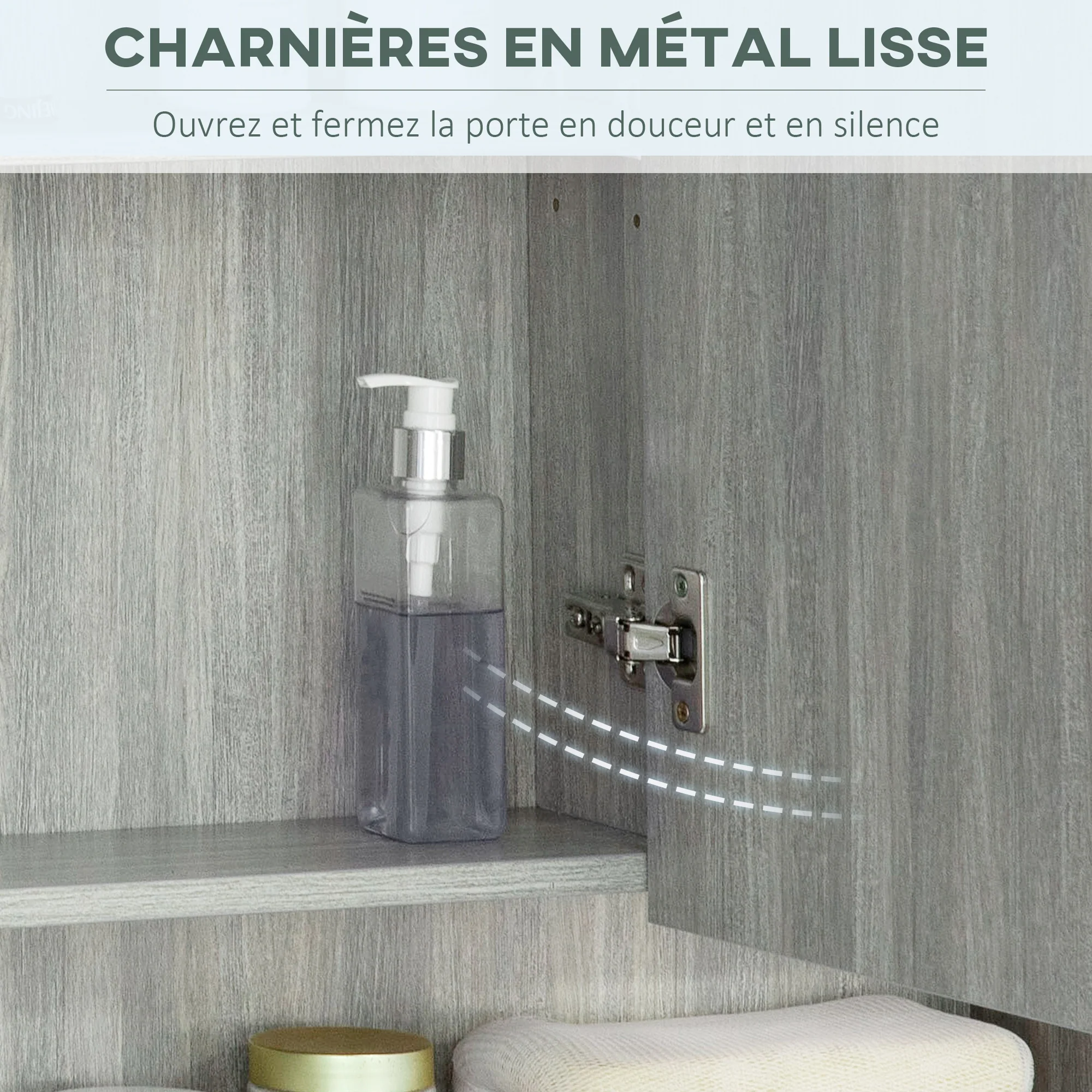 Armoire murale salle de bain avec miroir, 90 x 15 x 75 cm, meuble salle de bain, armoire de toilette avec 3 portes miroir, compartiment ouvert et étagères réglables, gris - Image 6