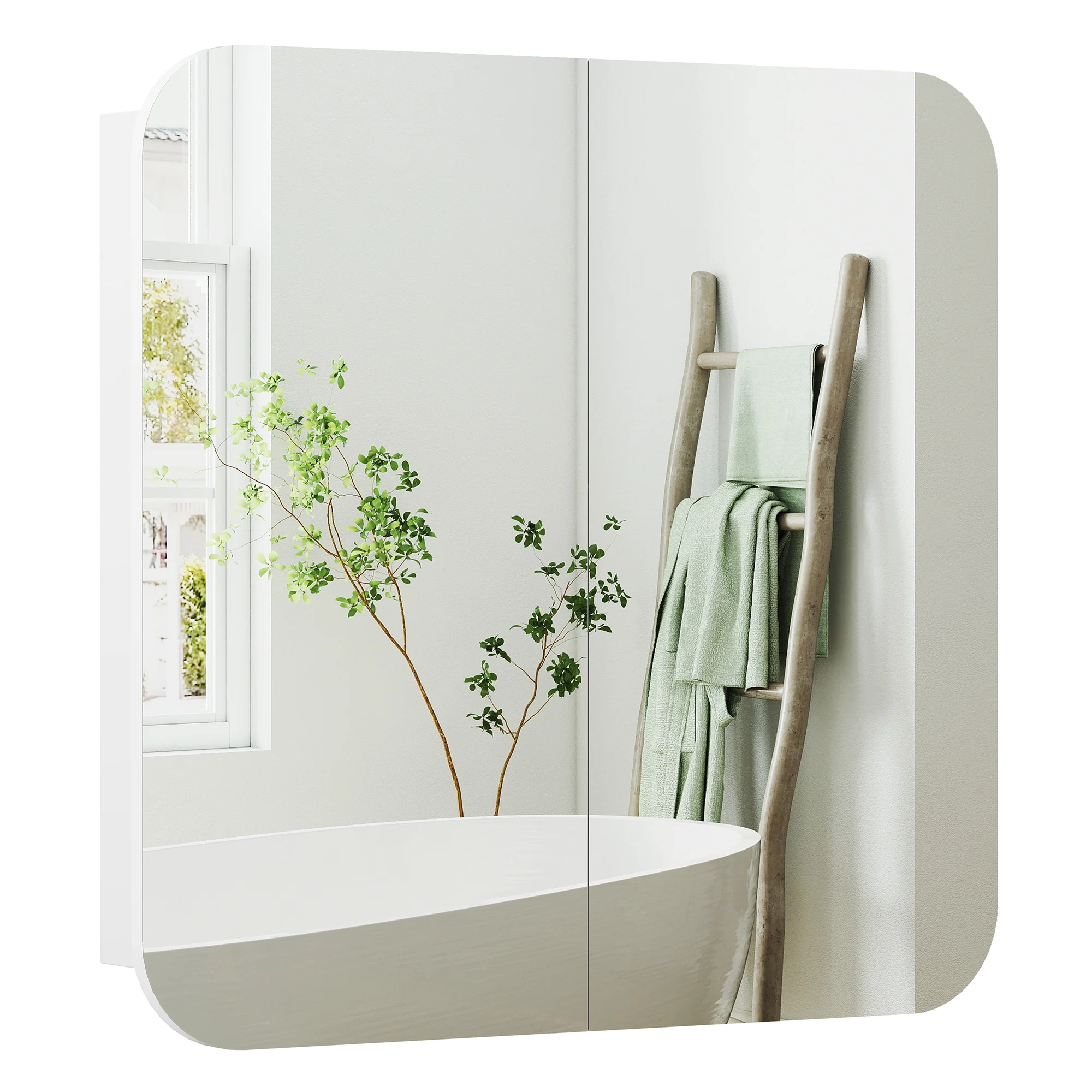 Armoire murale salle de bain avec miroir arqué 68 x 13 x 66 cm meuble salle de bain, armoire de toilette avec étagère réglable et 2 portes pour cuisine, buanderie, blanc - Image 11