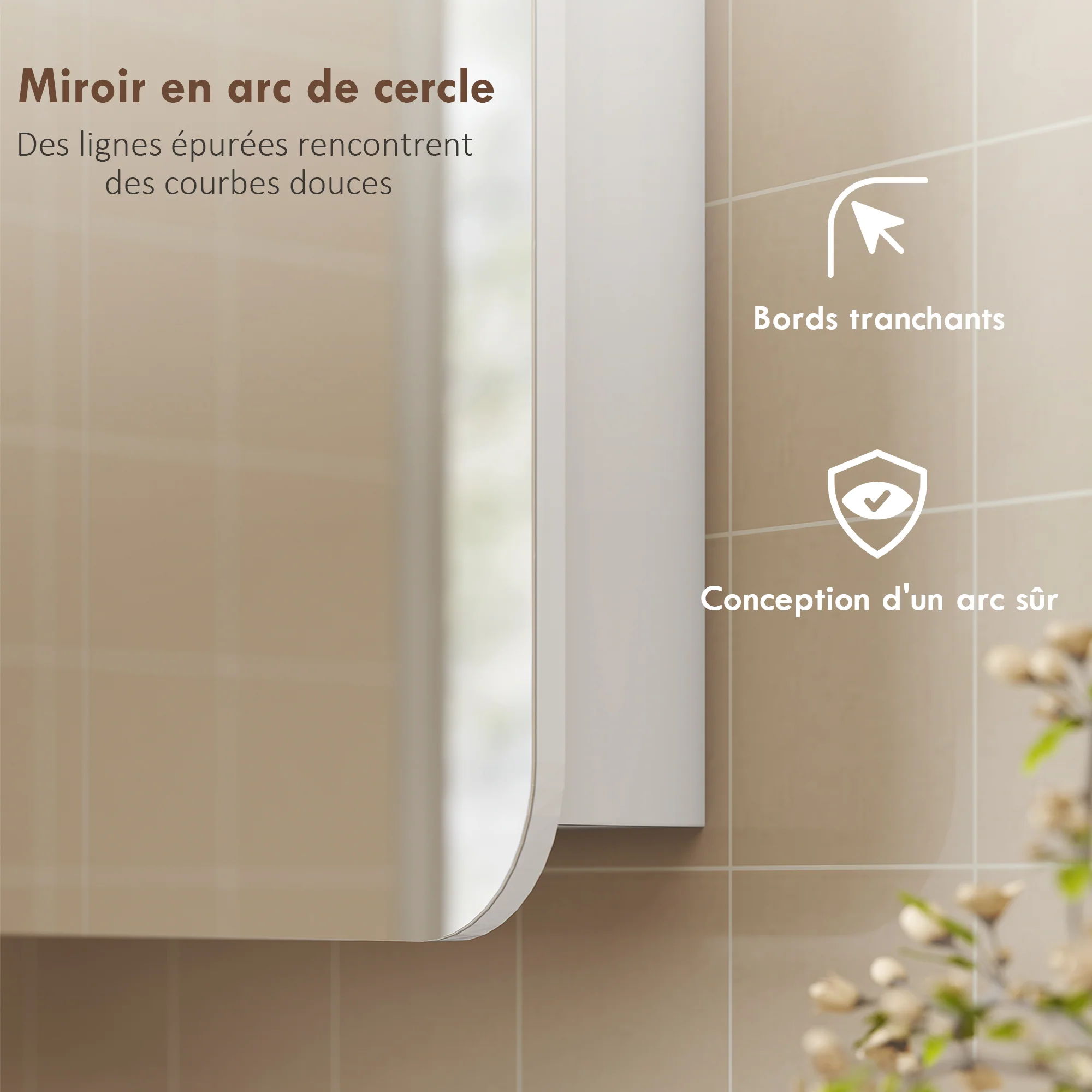 Armoire murale salle de bain avec miroir arqué 68 x 13 x 66 cm meuble salle de bain, armoire de toilette avec étagère réglable et 2 portes pour cuisine, buanderie, blanc - Image 5