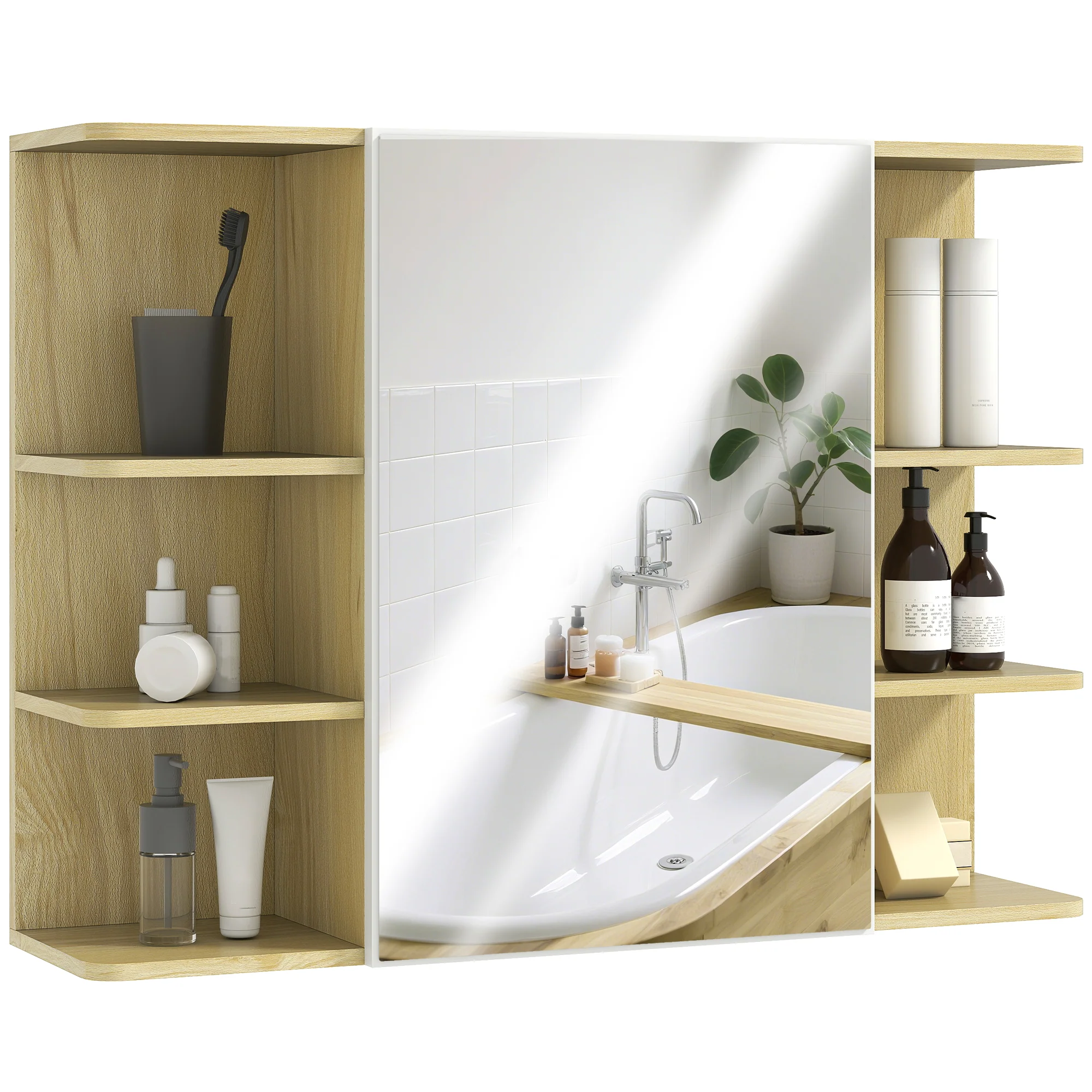 Armoire murale salle de bain avec miroir, meuble salle de bain, armoire de toilette avec étagères ouvertes, miroir avec rangement, 80 x 20 x 59 cm, effet bois naturel - Image 11